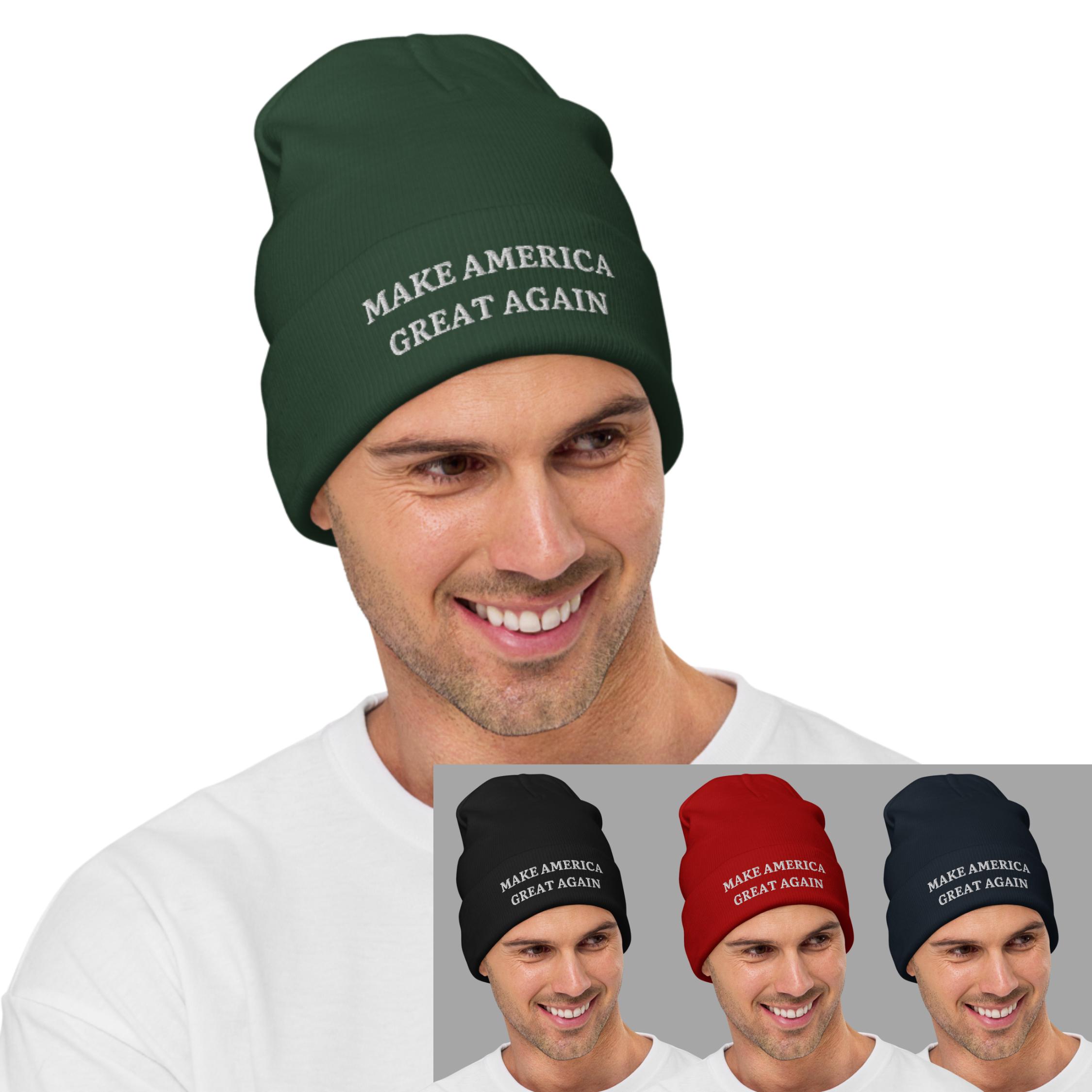 Berretto ricamato 3D Make America Great Again, berretto Trump 2024, cappello invernale Trump, cappello invernale nero MAGA, berretto MAGA, lettere bia