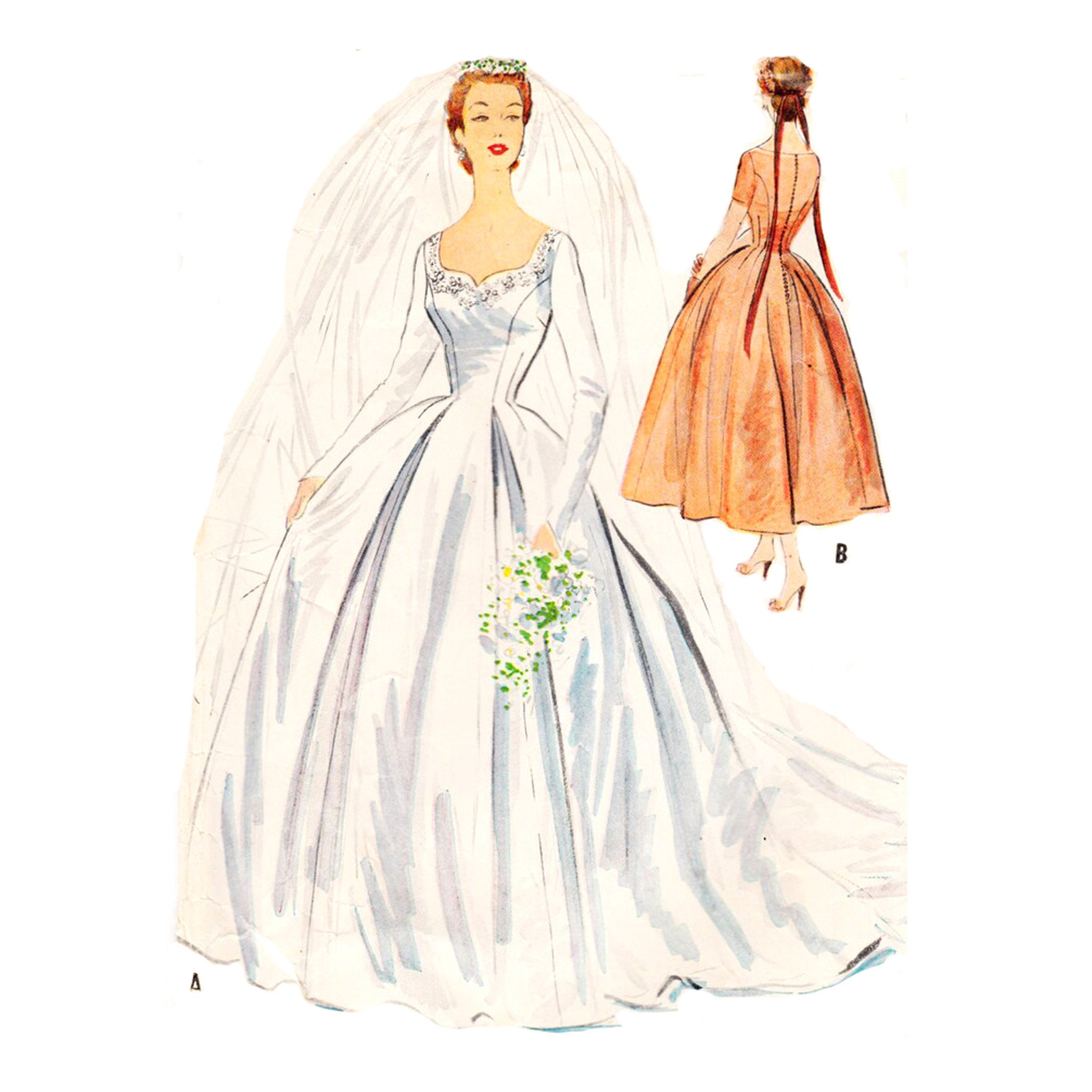 "PDF - Cartamodello vintage anni '50, abito da sposa o abito da sera - Busto: 38\" (96,5 cm) - Scarica"