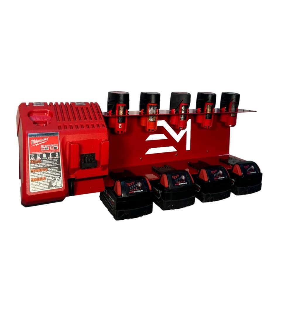 Supporto per stazione di ricarica batterie: organizer per utensili in acciaio - Compatibile con batterie Milwaukee da 12 V e 18 V