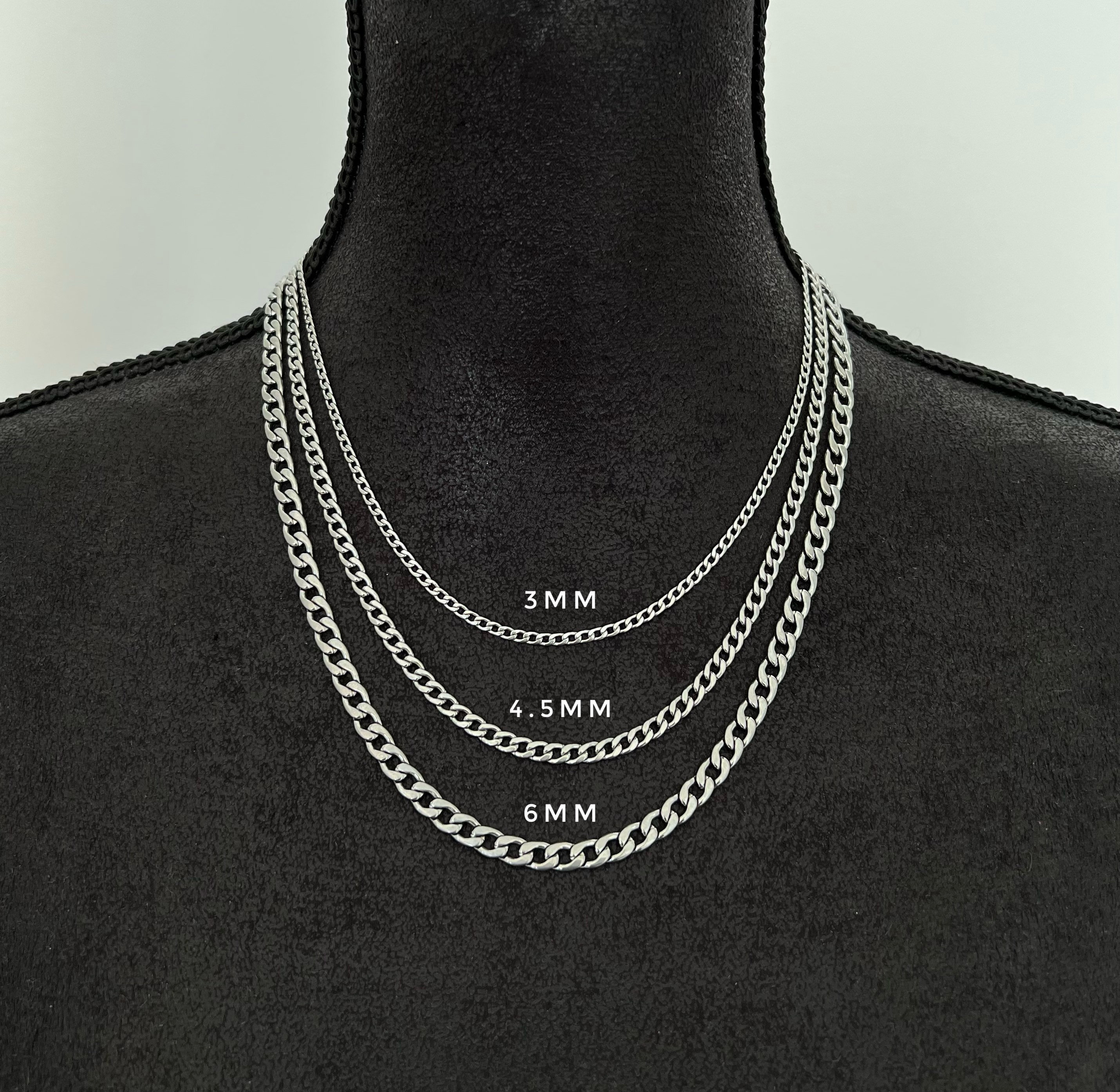 Collana a maglie cubane in argento, catena cubana da 3 mm, 4,5 mm, 6 mm, collana cubana in acciaio inossidabile, collana con catena in argento, catena