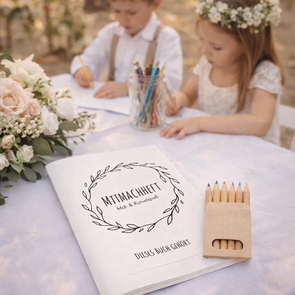 Set di libri da colorare per bambini a tema matrimonio con matite colorate - Attività per bambini a tema matrimonio, bomboniera per bambini, libro da
