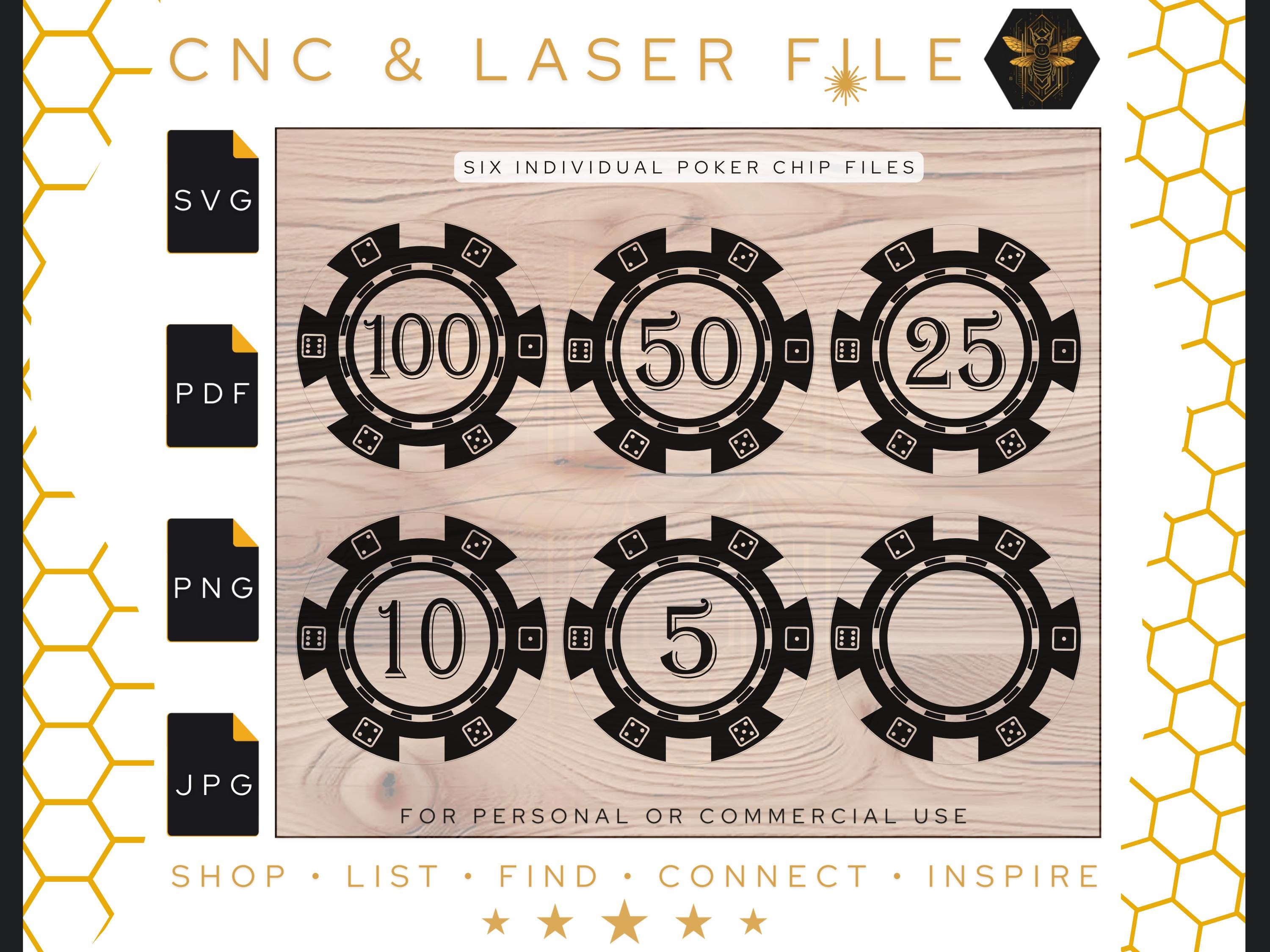 File SVG per set di fiches da poker / Modello per fiches da poker / Fiches da poker vuote / Valore 100, 50, 25, 10, 5 / SVG Poker / Carte da gioco / T