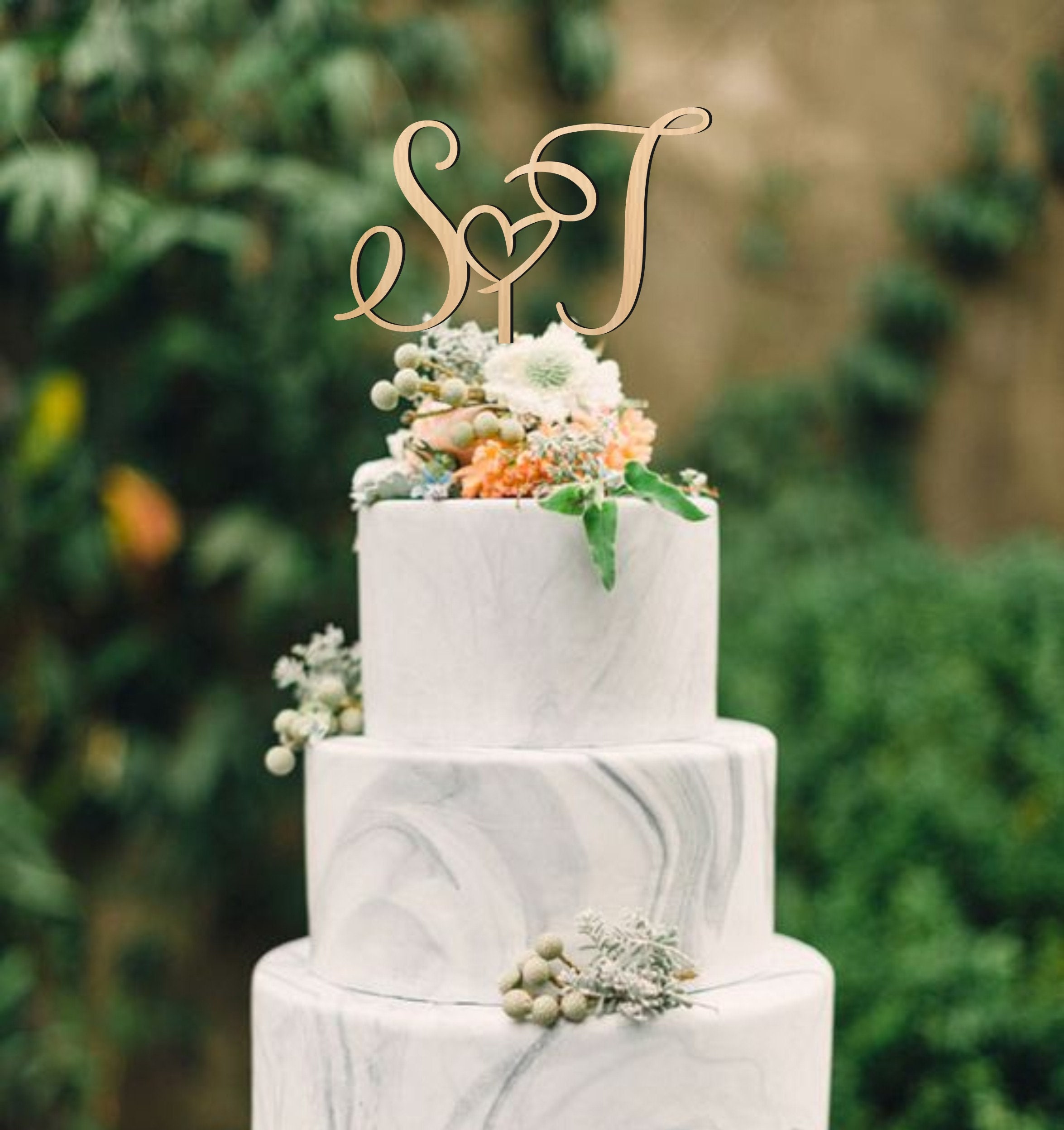 Topper per torta per matrimonio, topper per torta personalizzato, topper per torta con lettere iniziali, topper per torta a cuore, topper per torta in
