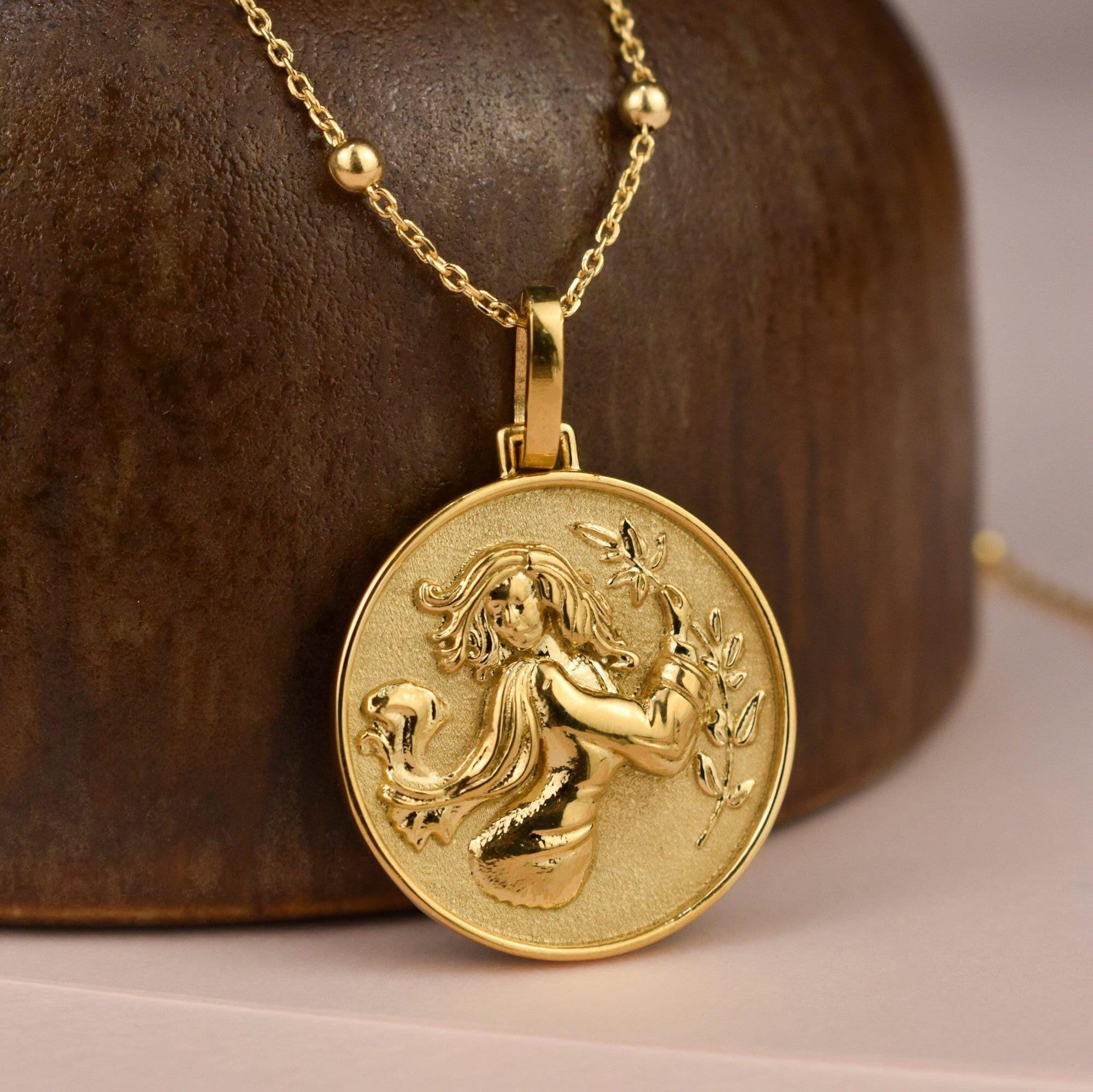 Collana con segno zodiacale della Vergine in oro massiccio 14 carati per donna, delicato ciondolo della Vergine, collana con segno zodiacale, regalo d