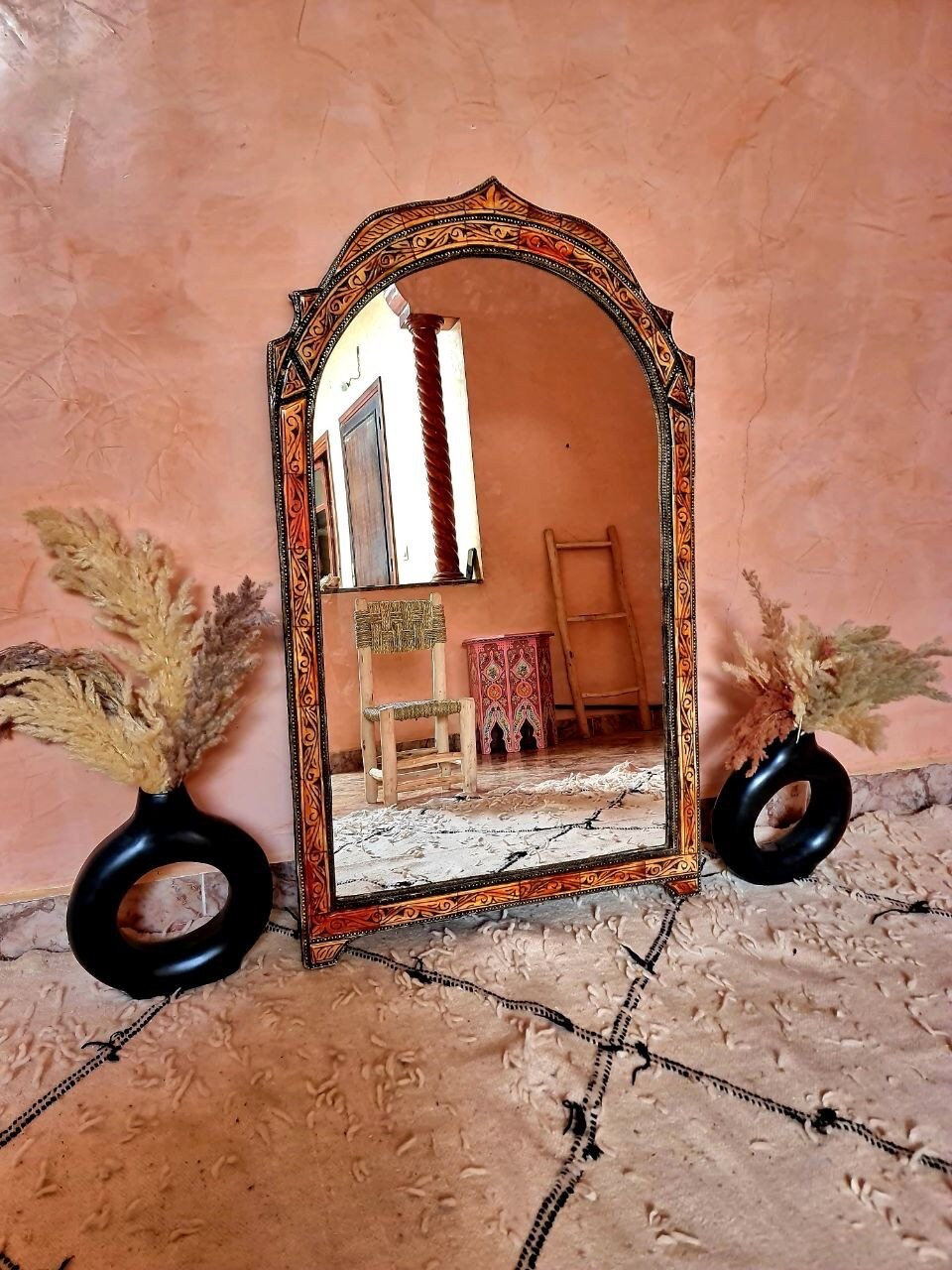 Specchio marocchino, specchio d'osso, specchio ad arco, specchio vintage, specchio fatto a mano, specchio berbero, specchio unico, specchio da parete,