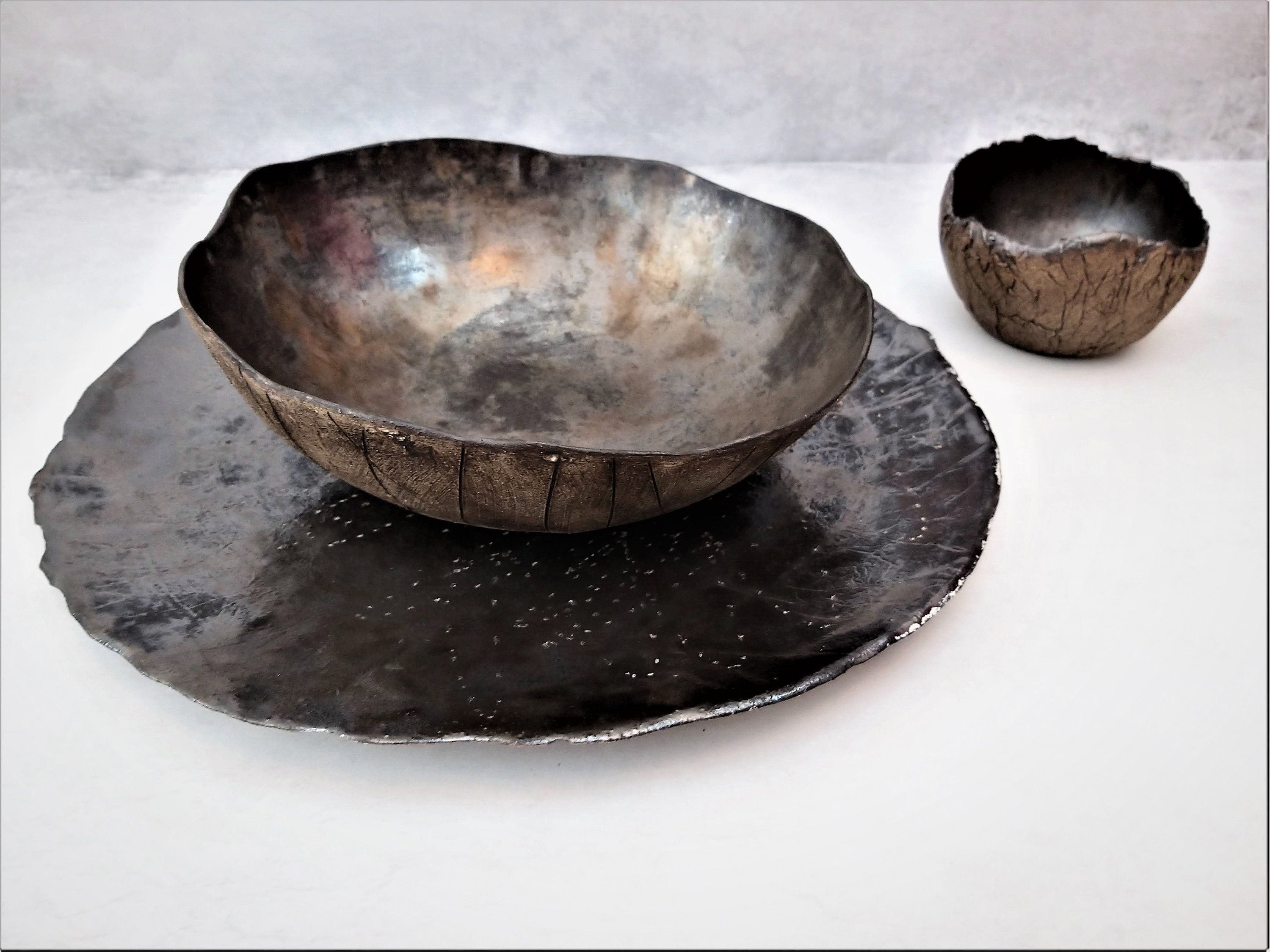 Set di stoviglie unico, set di stoviglie in ceramica rustica da 3 pezzi, set di stoviglie in gres, set di stoviglie in ceramica rustica, set di piatti