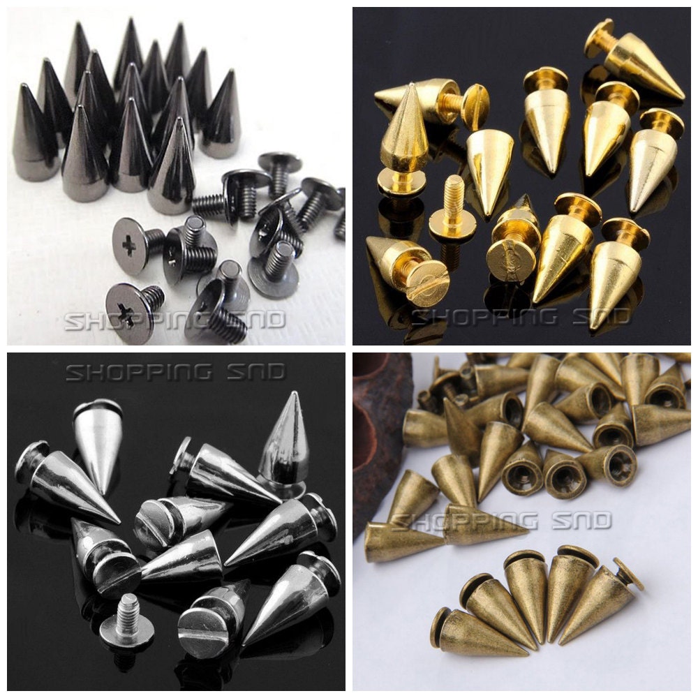 Borchie a punta conica da 13 mm per abbigliamento, punte e borchie in metallo, borchie a punta conica con chiusura a vite, borchie a vite per pelle -