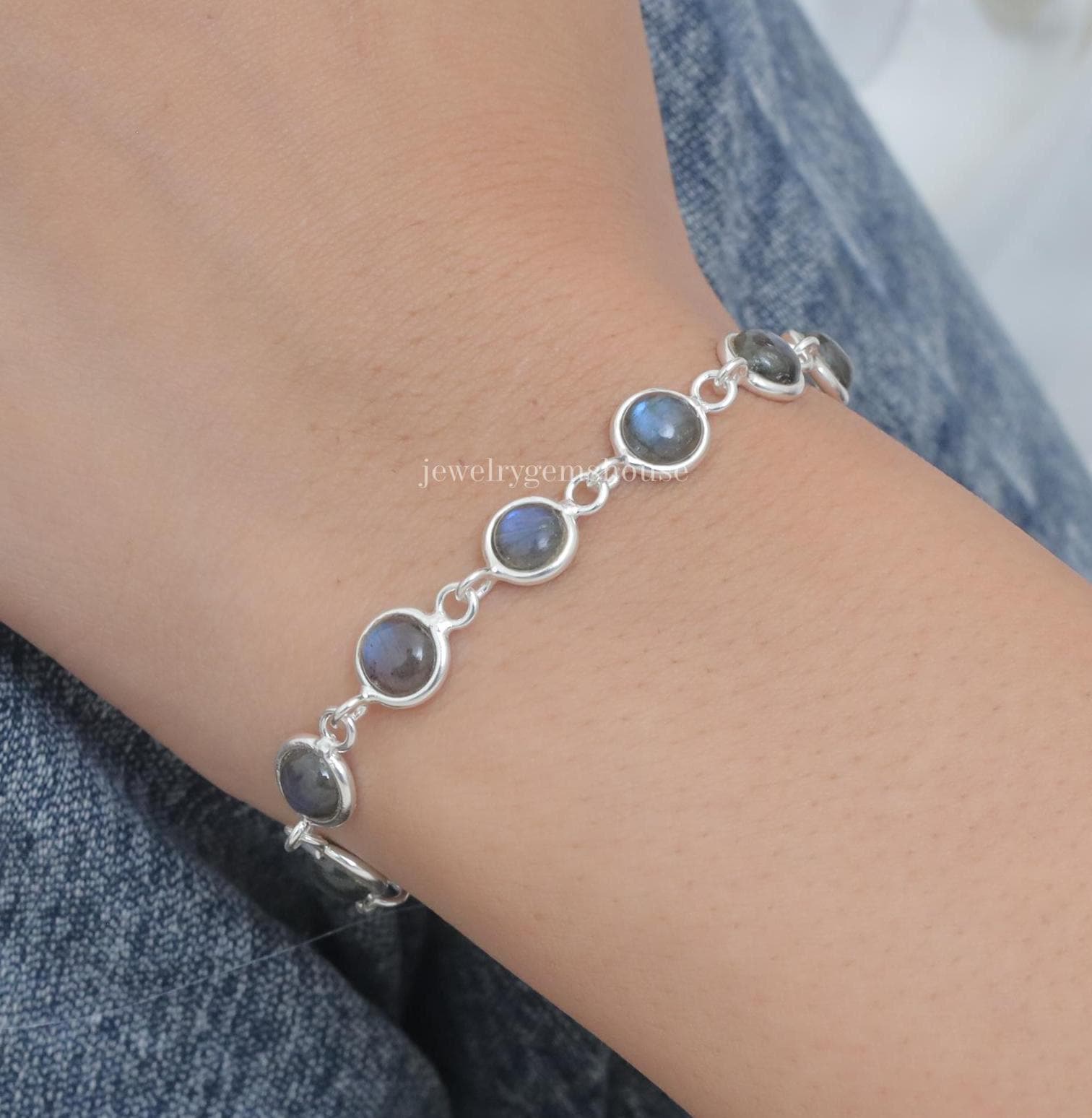 Bracciale in labradorite, bracciale in argento sterling 925, bracciale con pietre preziose naturali, bracciale regolabile in labradorite, gioielli in