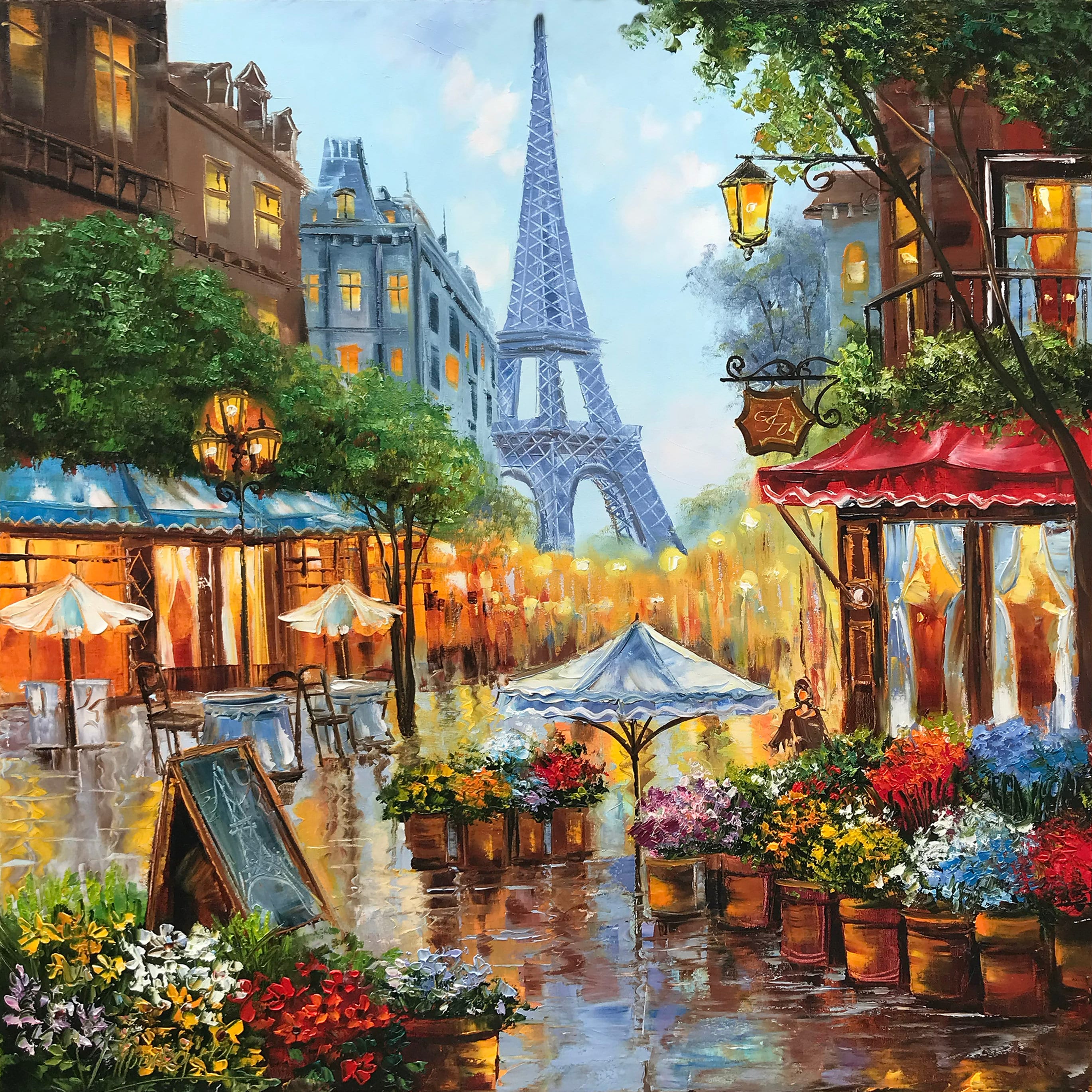 Dipinto a olio originale di Parigi su tela, moderna opera d'arte murale della Torre Eiffel, dipinto di città per una serata romantica, dipinti di Pari