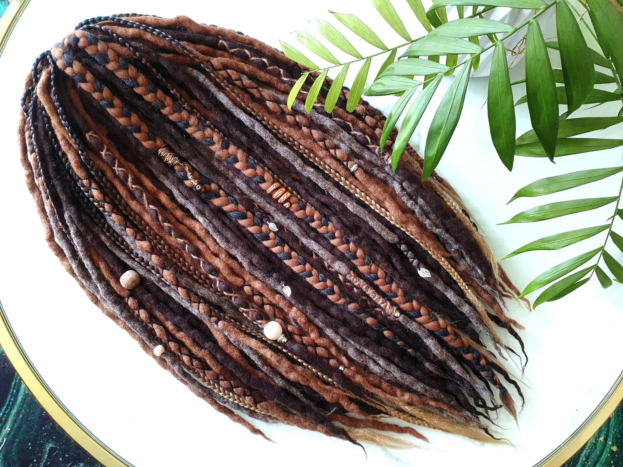 "Pronto a spedire ! SET No. 252 , Set completo Lana dreadlocks merino estensioni DREADLOCKS DE 60 pezzi , 22\"/ 55 cm trecce sintetiche marrone scuro ch"