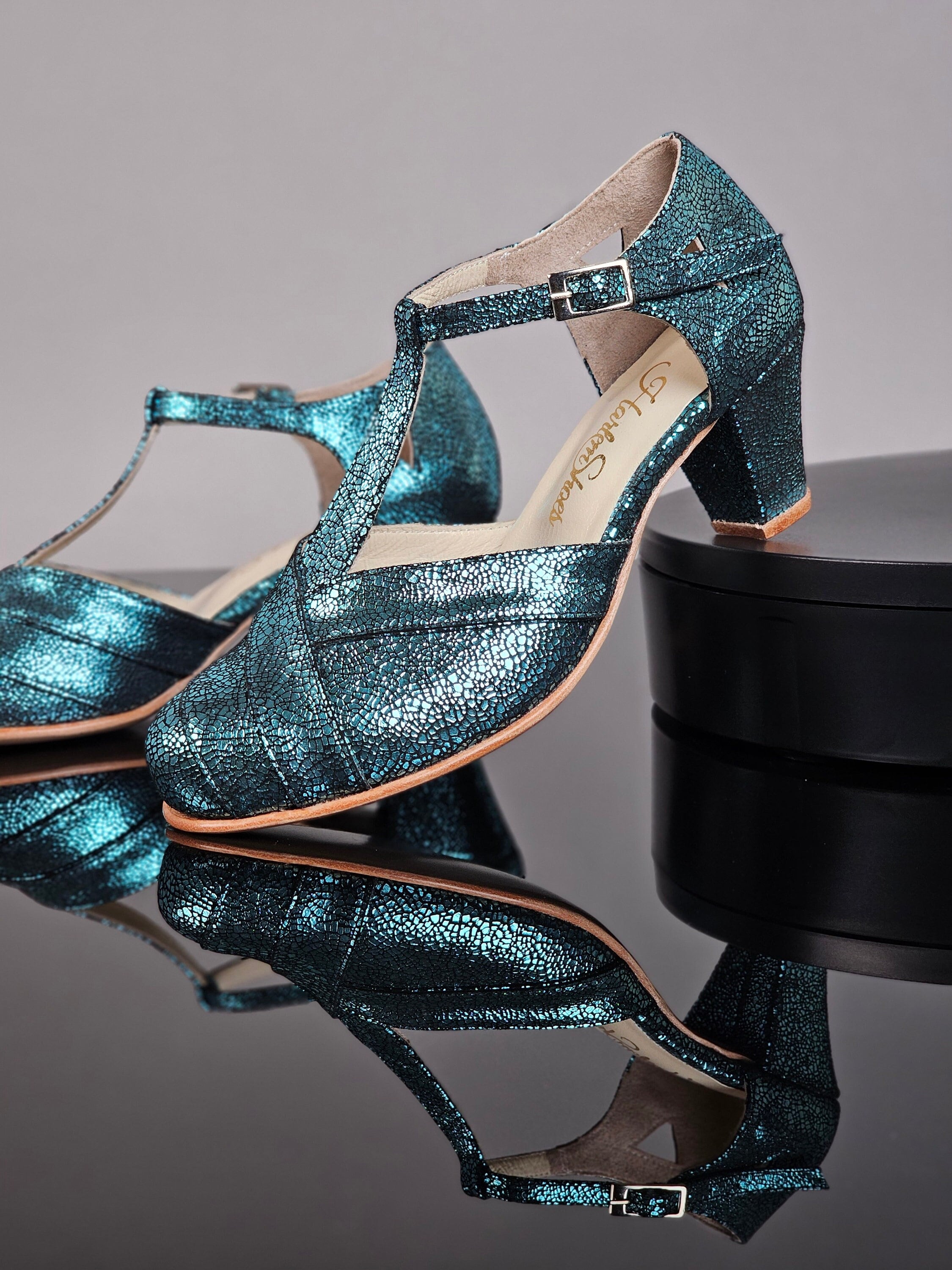 Zucchero in pelle scamosciata blu pietra / Tacco BALBOA / Scarpe da ballo swing da donna / Scarpe vintage / Personalizzate / Scarpe Harlem