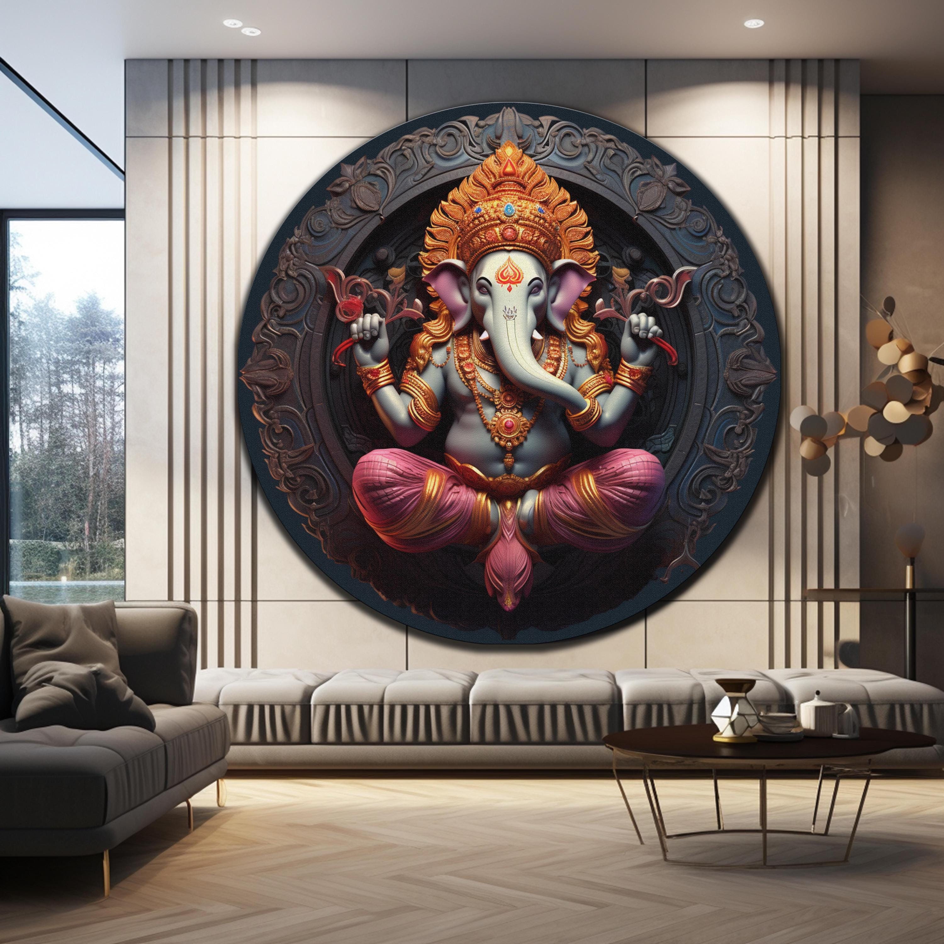 Quadri di Ganesh da parete, quadri in vetro temperato da parete, quadri rotondi in vetro, quadri circolari da parete, quadri di grandi dimensioni da p