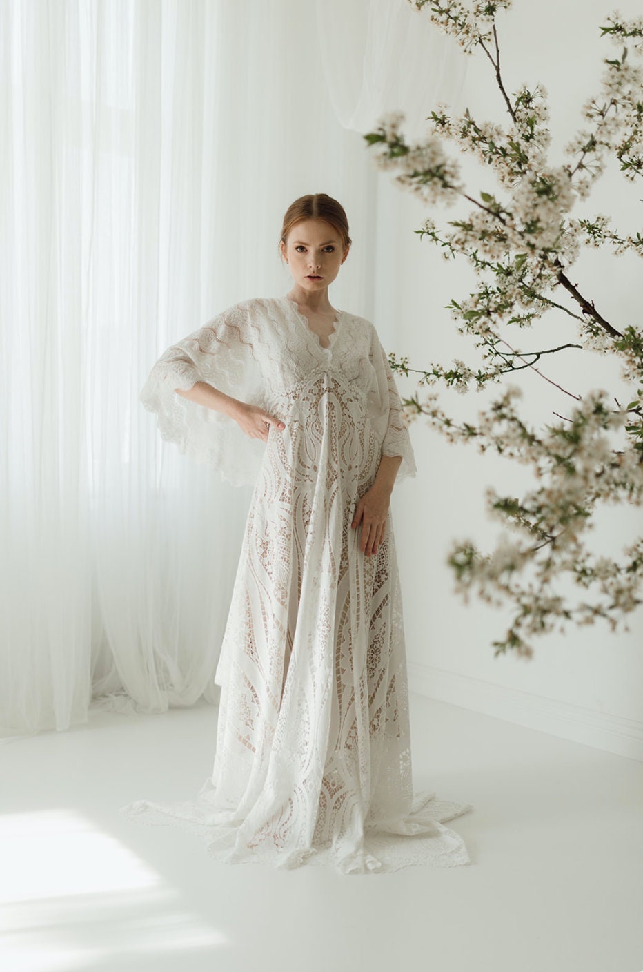 Abito da sposa boho, abito da sposa per fuga d'amore, abito da sposa boho, abito da sposa rustico in pizzo, abito da sposa in pizzo, abito da sposa hi