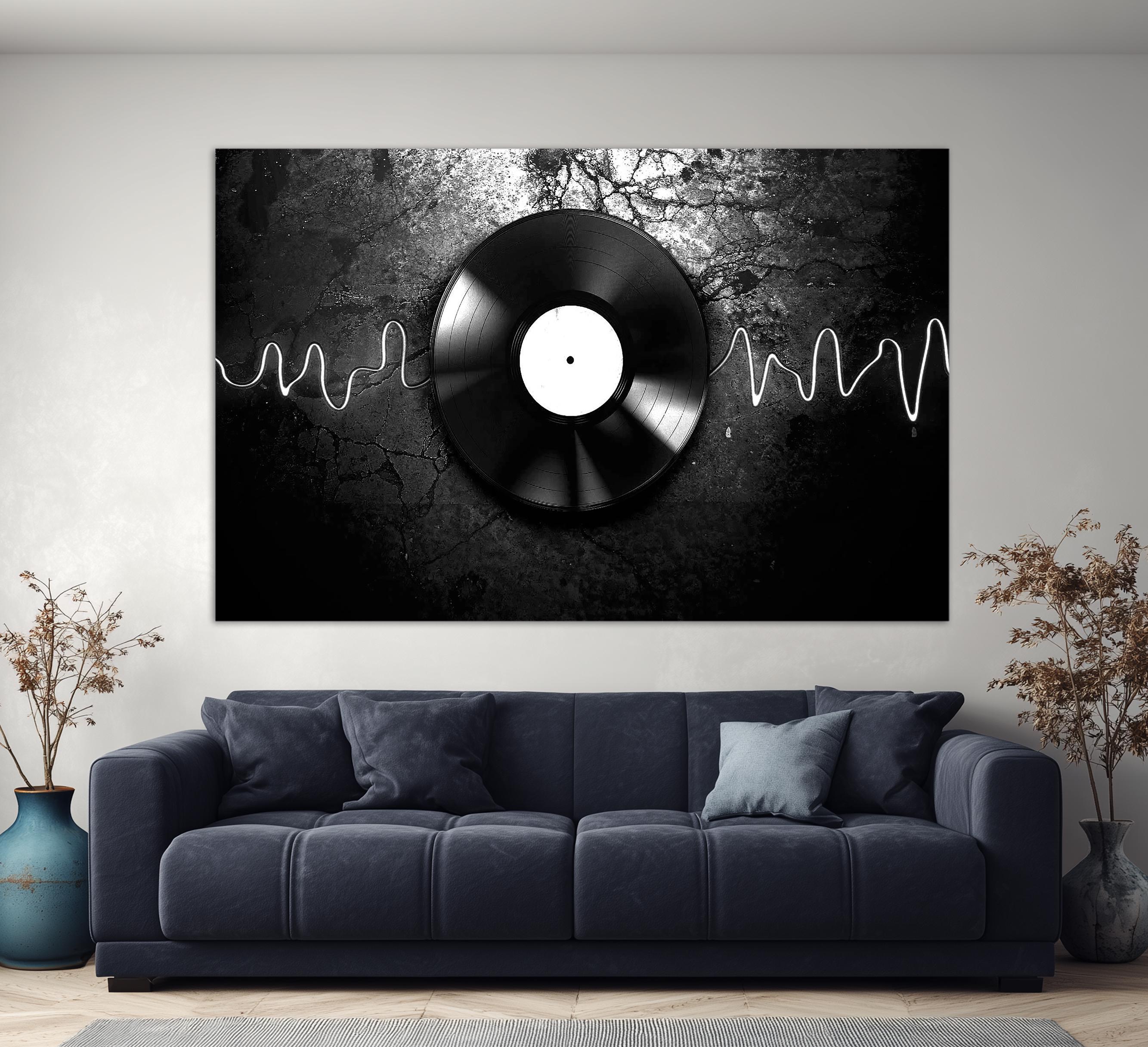 Stampa su tela con disco in vinile, arte murale musicale, stampa su disco in vinile, regalo per gli amanti della musica