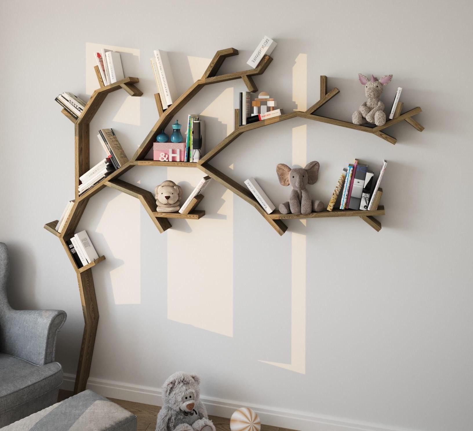 Libreria a forma di ramo d'albero in legno, realizzata a mano in legno di pino naturale, mensola sospesa, decorazione per la cameretta dei bambini, li
