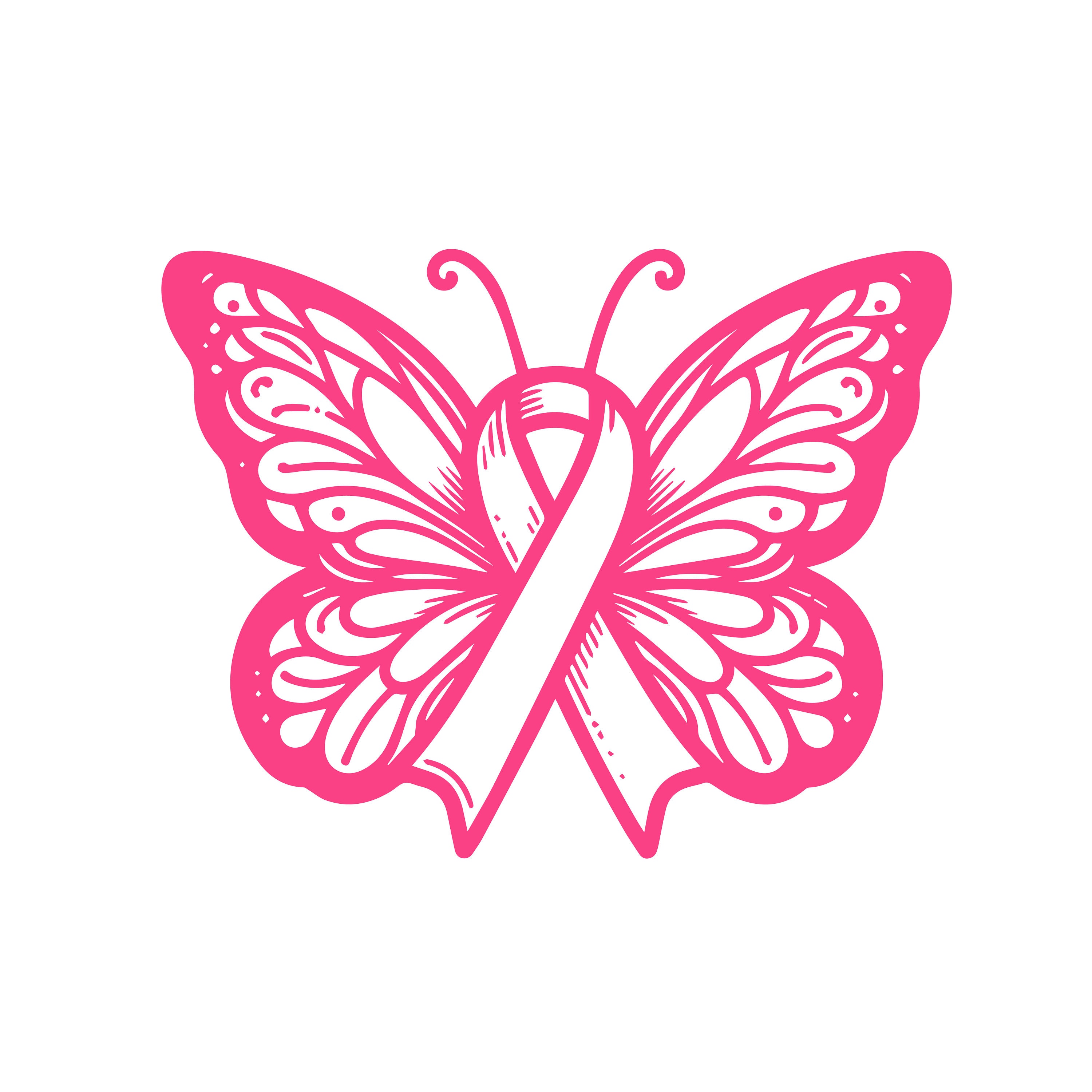 Farfalla cancro al seno SVG, cancro al seno svg, consapevolezza del cancro al seno SVG, nastro rosa SVG, cancro al seno DXF, file di taglio SVG utiliz