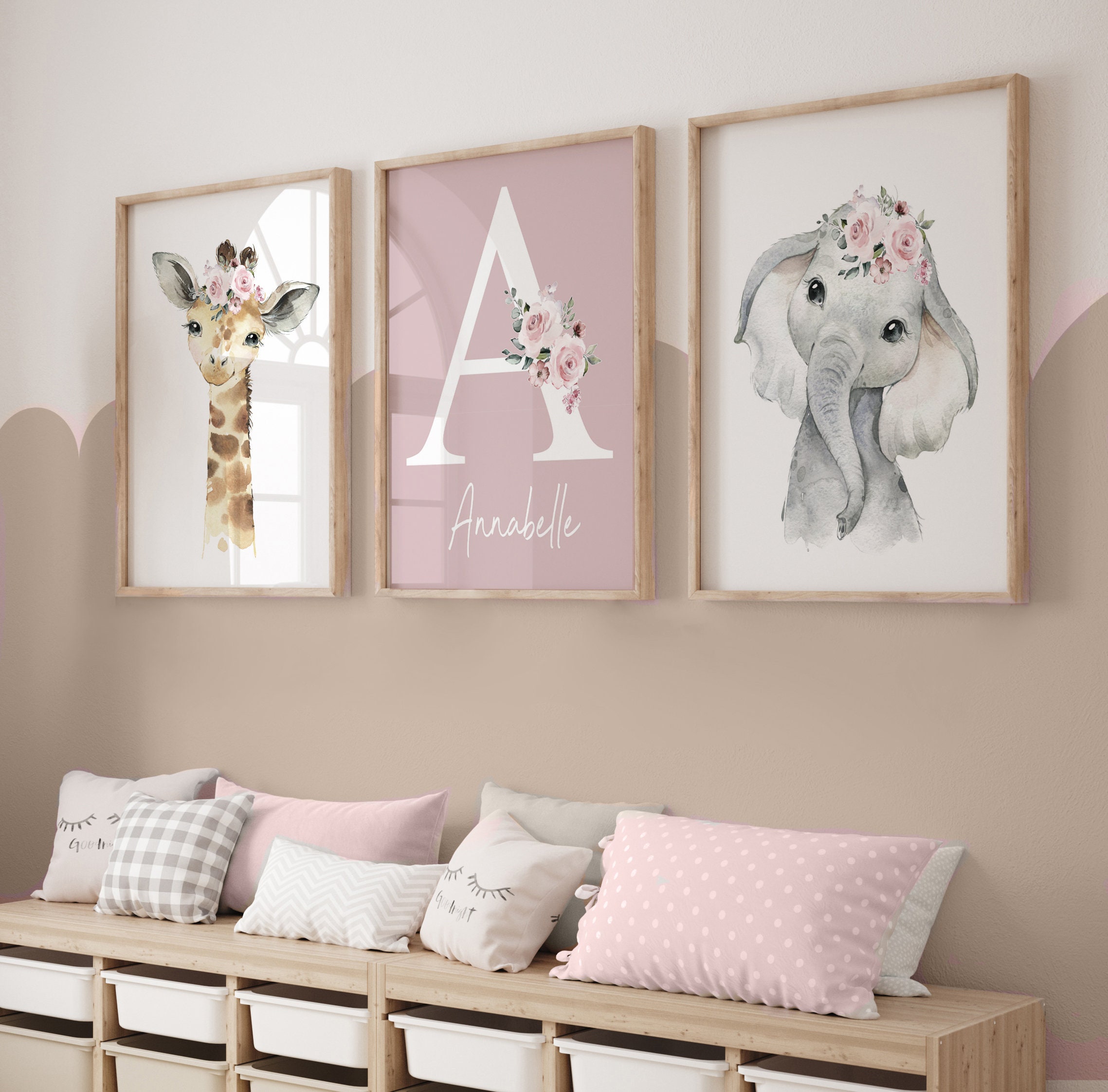 Set di quadri da parete a tema safari per la cameretta, decorazioni per la stanza delle bambine, stampe a tema safari, poster con animali della giungl