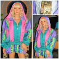 Giacca imbottita da sci vintage anni '80 verde rosa viola multicolore KITSCH Bomber L anni '80 Purser