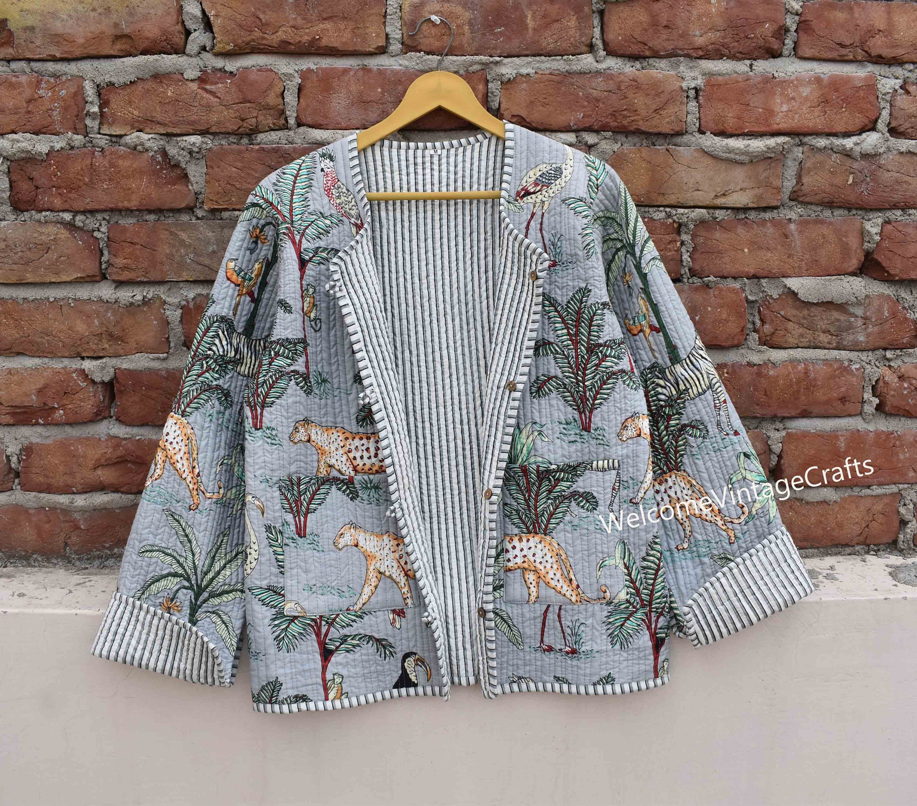 Giacca trapuntata in cotone da donna, con apertura frontale, kimono con profili a righe, giacca trapuntata vintage fatta a mano, cappotti, nuovo stile