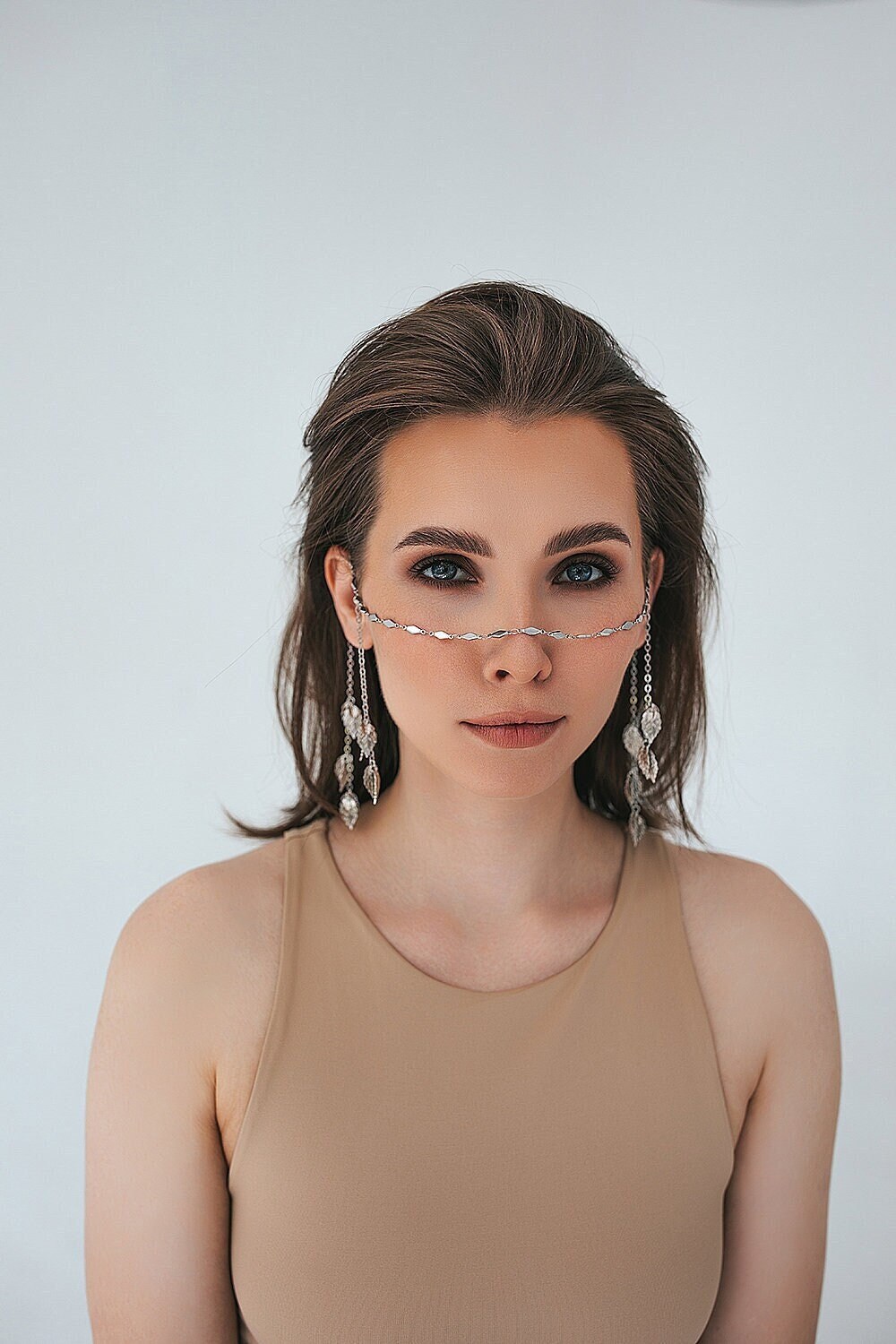 Gioielli con catena per il viso, Gioielli per il viso, Gioielli per il corpo, Gioielli per festival, Catena per il viso, Bigiotteria, Maschera per il