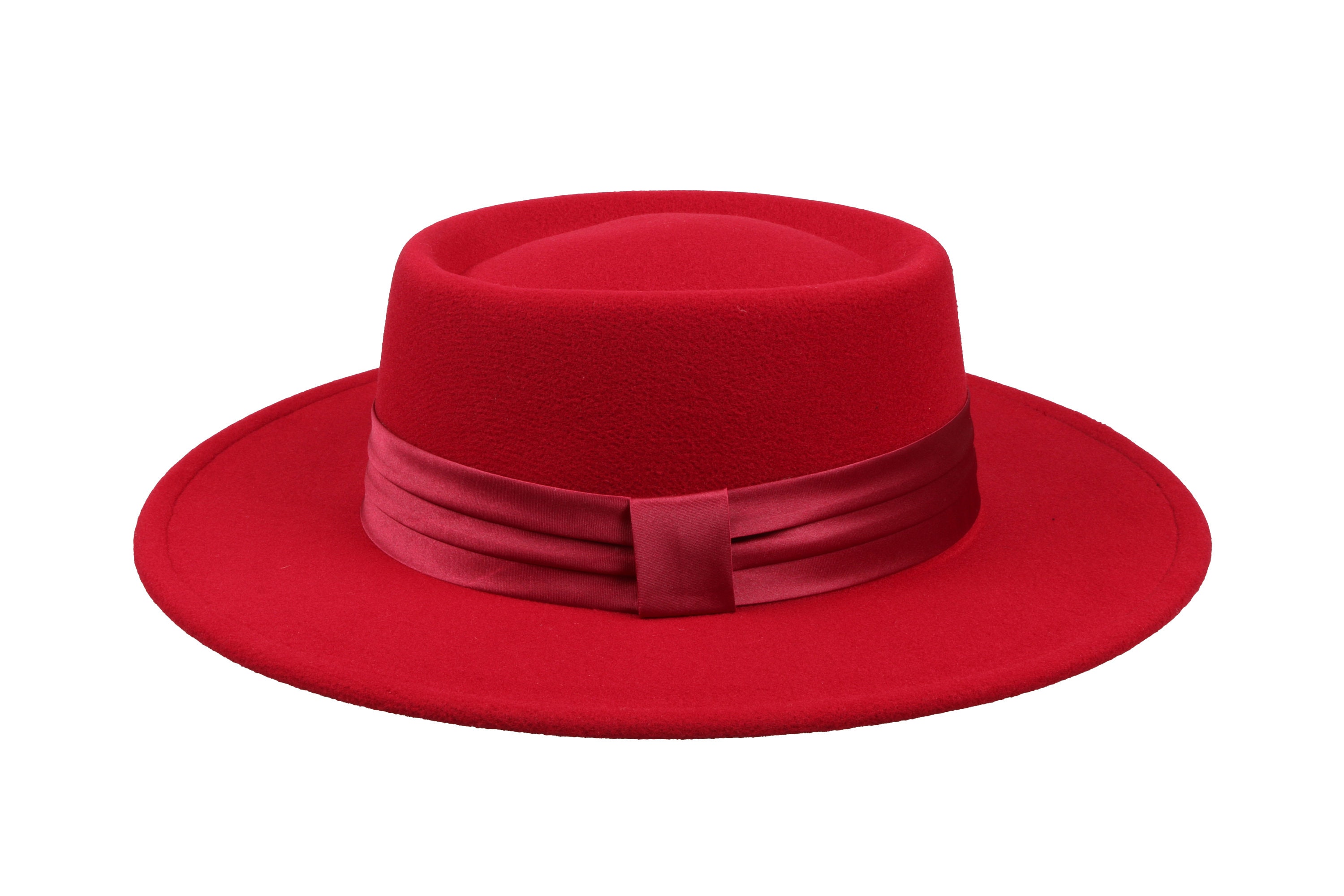 Cappello da barca rosso da donna, cappello Fedora in feltro vegano con tesa rigida, cappello Bolero Hatsquare, cappello da donna con tesa larga, tesa