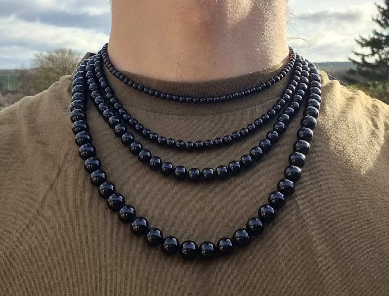 Collana in tormalina nera per uomo e donna | Collana in tormalina nera per uomo | Collana di perle per uomo | Collana di perle nere per uomo | Collana