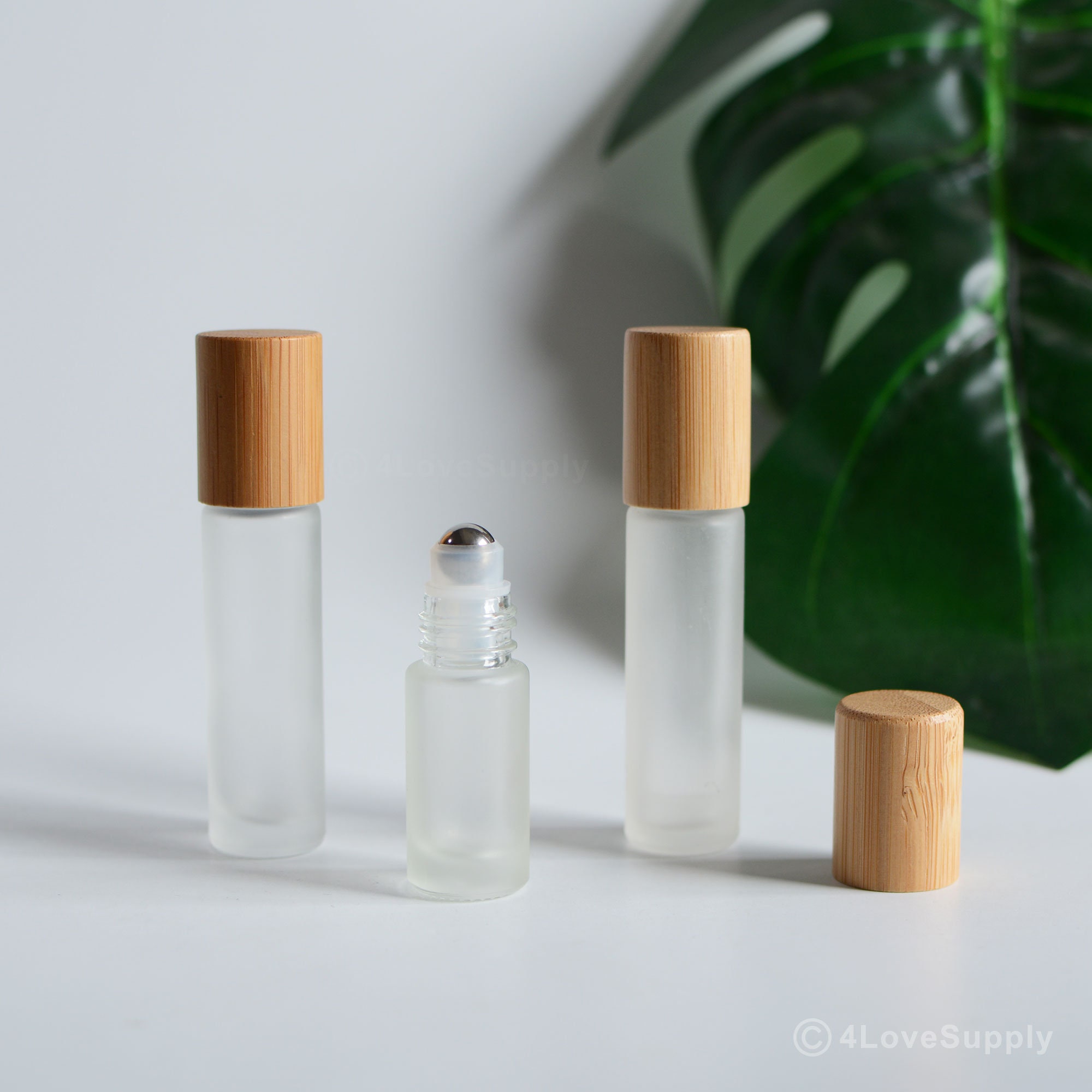 1-200 pezzi Flacone roll-on per oli essenziali SPA in vetro smerigliato naturale di bambù, Flacone roll-on per profumo, Flacone roll-on in cristallo d