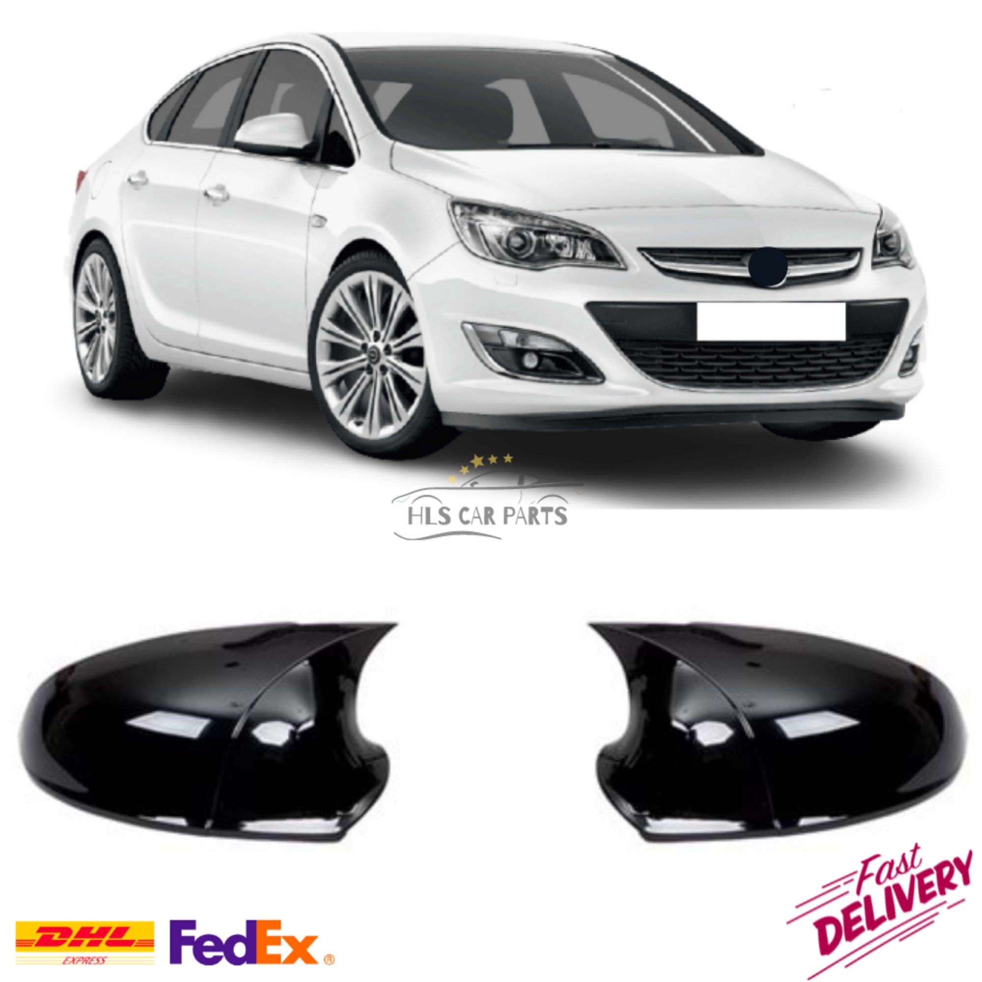 Bat Mirror Cover per Opel Astra J 2009-2015 Model Years Accessori Auto Pianoforte lucido Nero Tuning Auto Sport Design