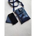 Borsa cellulare jeans blu, Borsetta a tracolla jeans riciclato e ricami a mano boro sashiko, Porta cellulare in tessuto fatto a mano