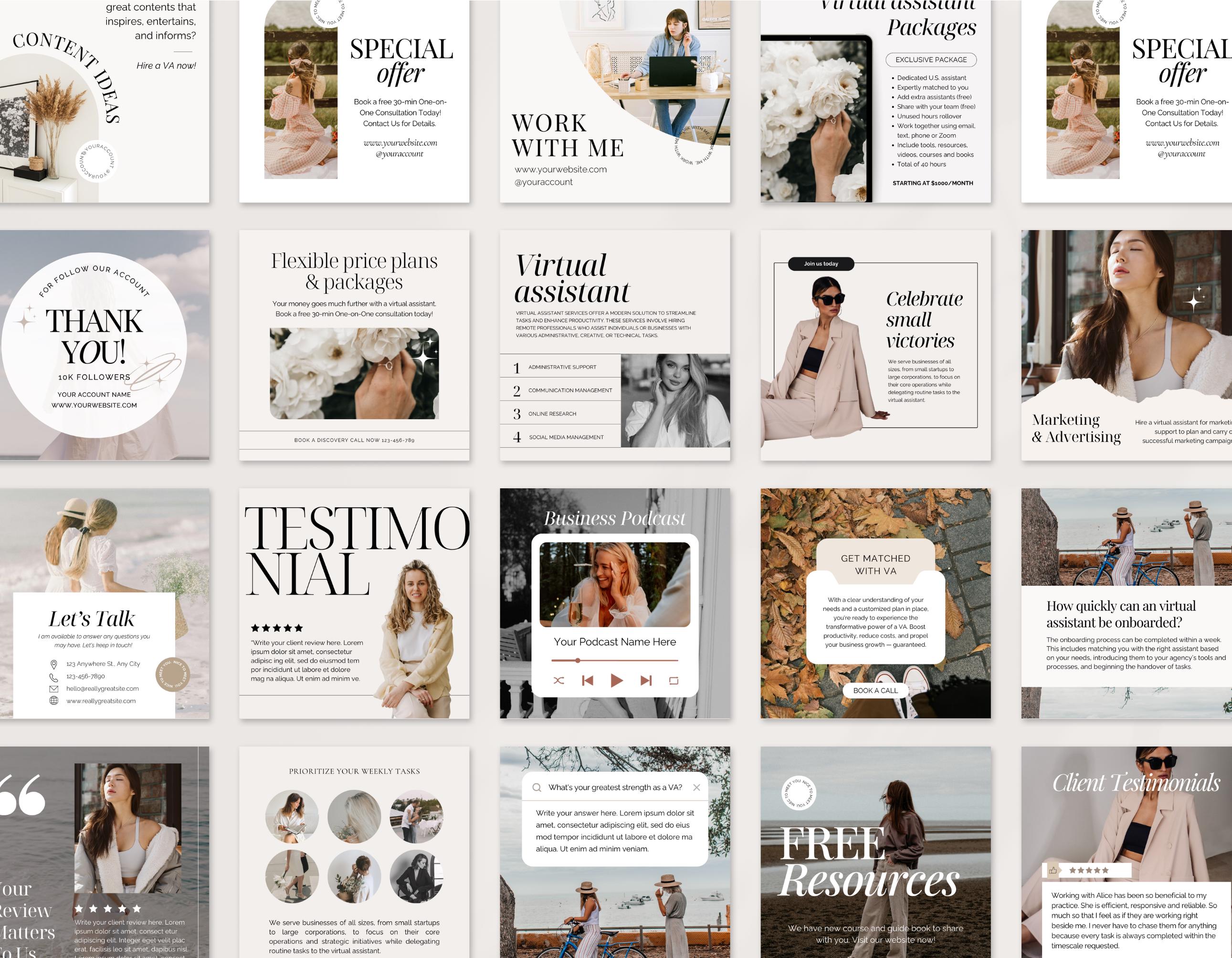 Modelli Instagram per assistenti virtuali / Modelli per gestori di social media / Portfolio di assistenti personali / Pacchetto di benvenuto VA / Mode