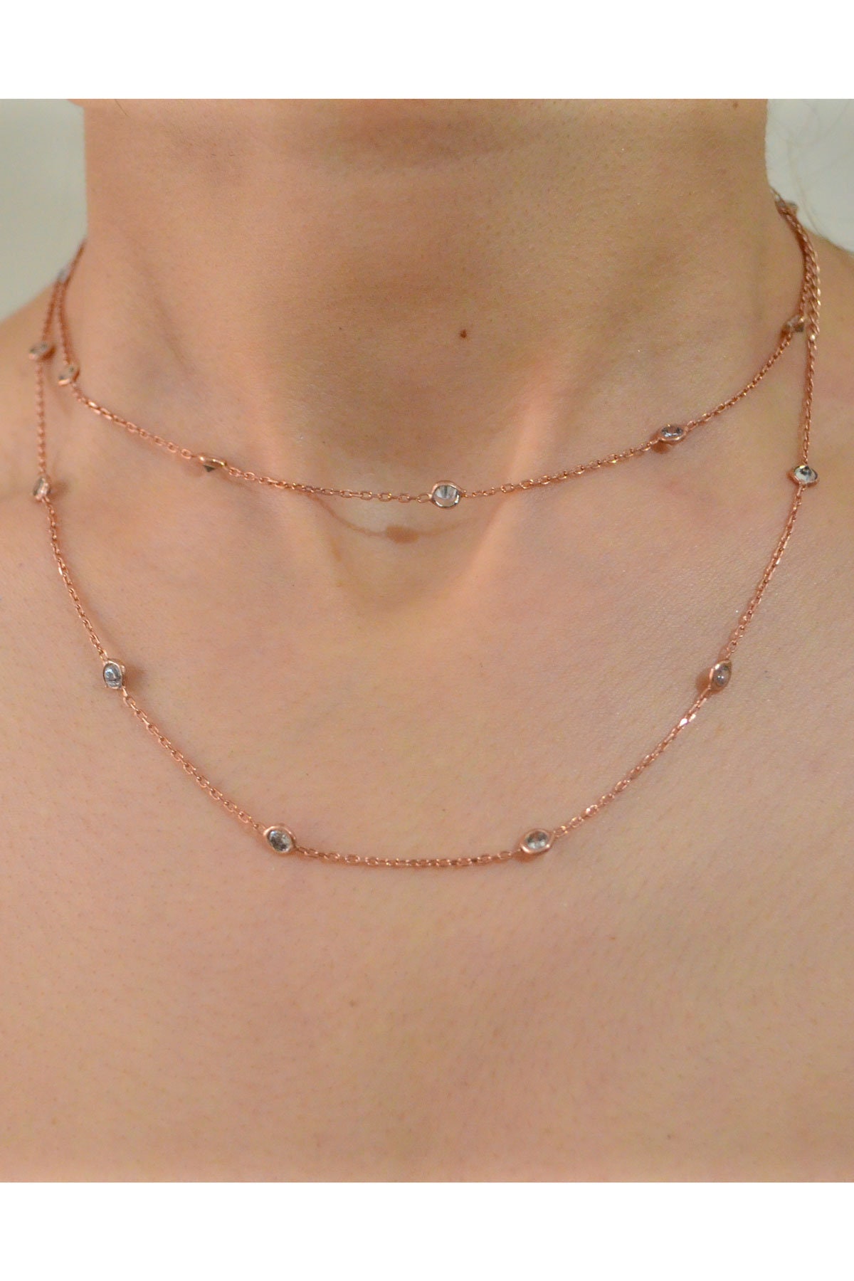 Collana in argento oro rosa / Collana in pietra zircon / collana d'argento / collana catena d'argento / collana d'argento fatta a mano / collana in or