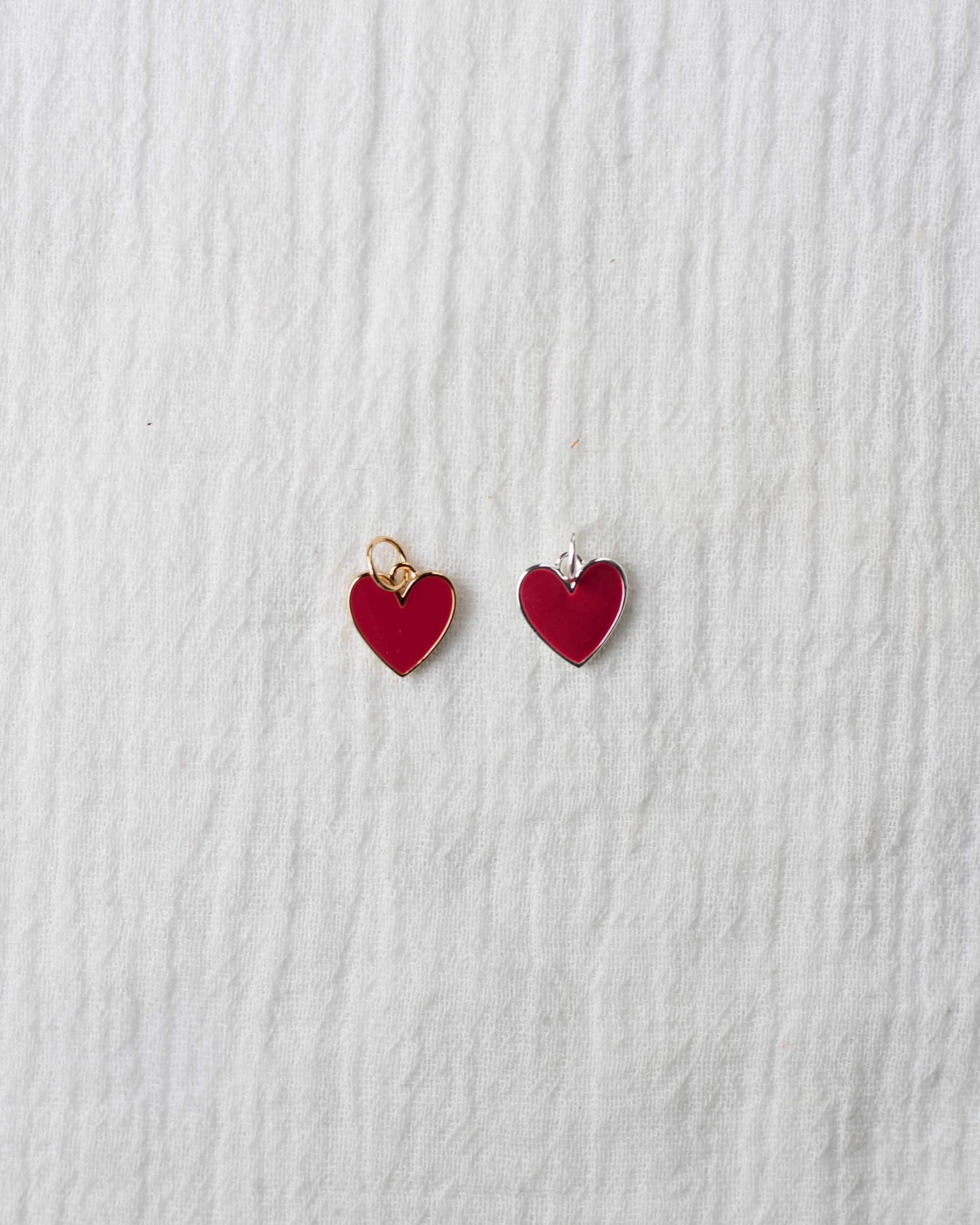 Ciondolo a cuore in smalto rosso, ciondolo a cuore in argento sterling .925, ciondolo a cuore placcato in oro 18k, fascino a cuore d'oro, fascino a cu