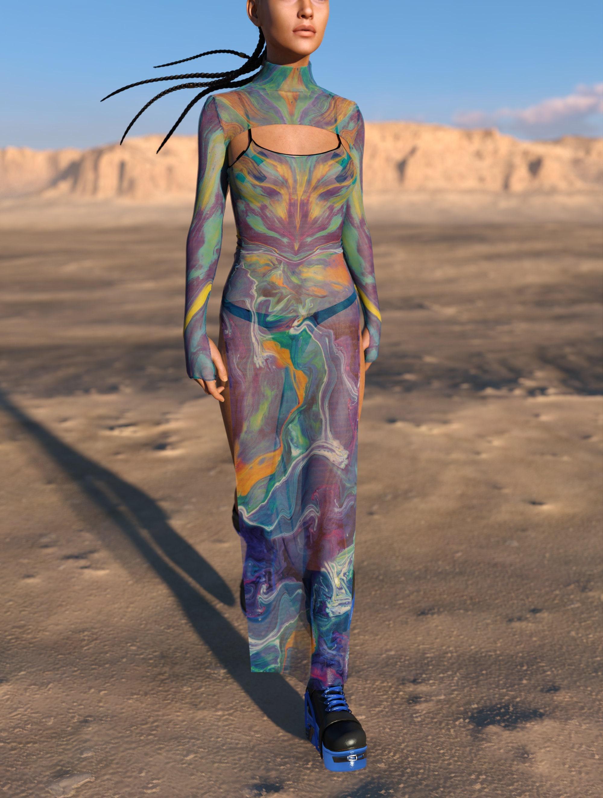 Abito lungo trasparente da festival per donna, abito lungo trasparente da rave per donna, abito da festival in rete per donna, abito da festival, abit