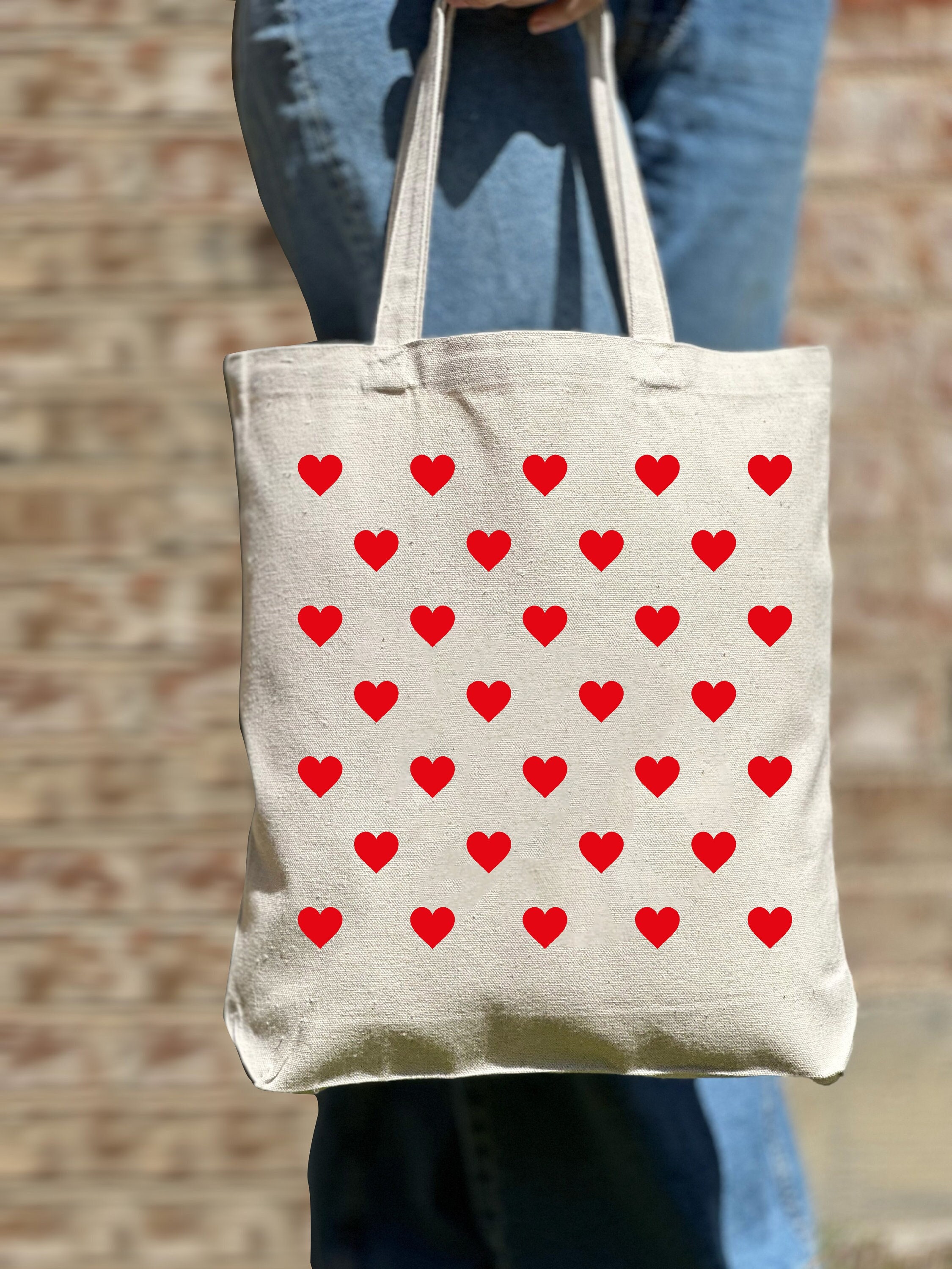 Borsa tote a cuore, borsa tote estetica donna, borsa tote donna, borsa a tracolla, borsa tote cuori rossi, borsa estetica, tote casual in tela, borsa