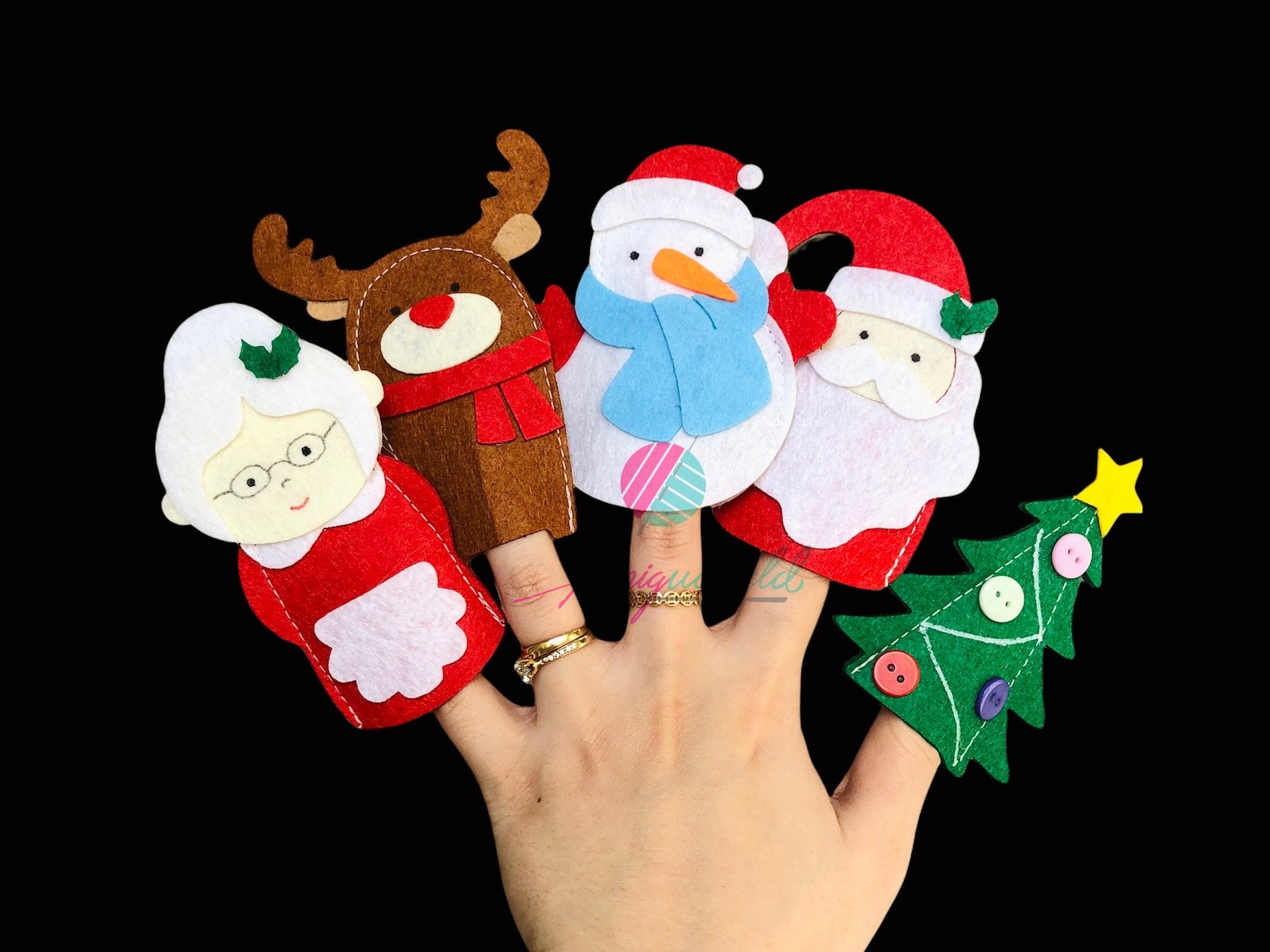 Set di 5 burattini da dito natalizi, burattini da dito di Babbo Natale, burattini da dito in feltro, burattino da dito a forma di pupazzo di neve, bur