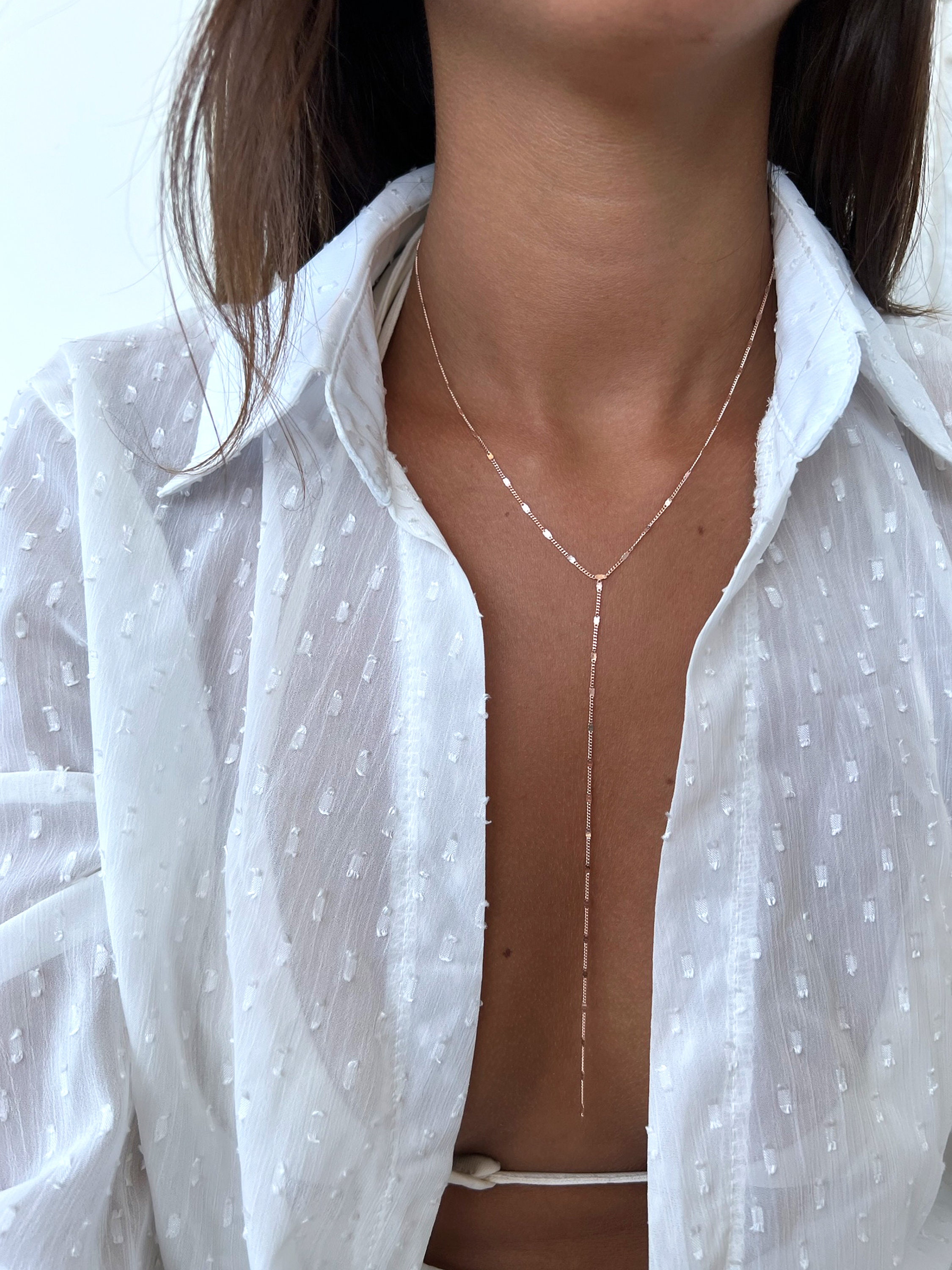 Collana Lariat in argento sterling 925, collana Lariat, collana a Y in oro rosa, collana a Y semplice, collana pendente, collana lunga in oro