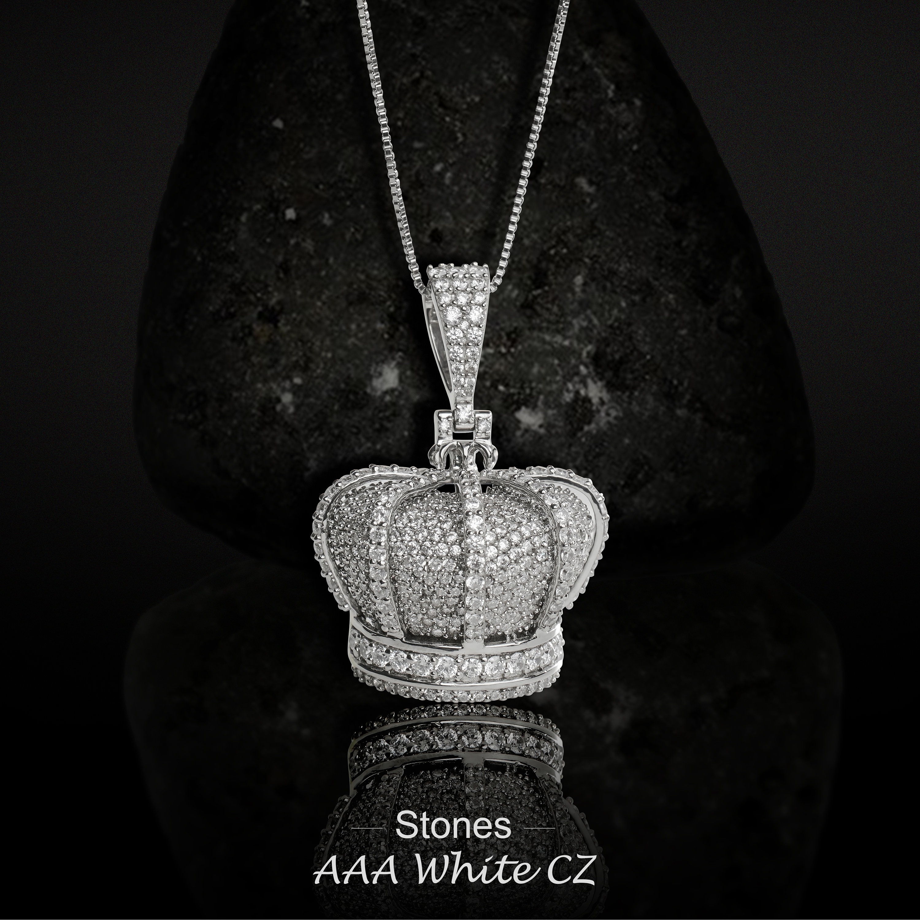 Collana con ciondolo a forma di corona ghiacciata, motivo: corona del re e della regina, unisex, hip hop, in argento sterling con zirconi cubici AAA,