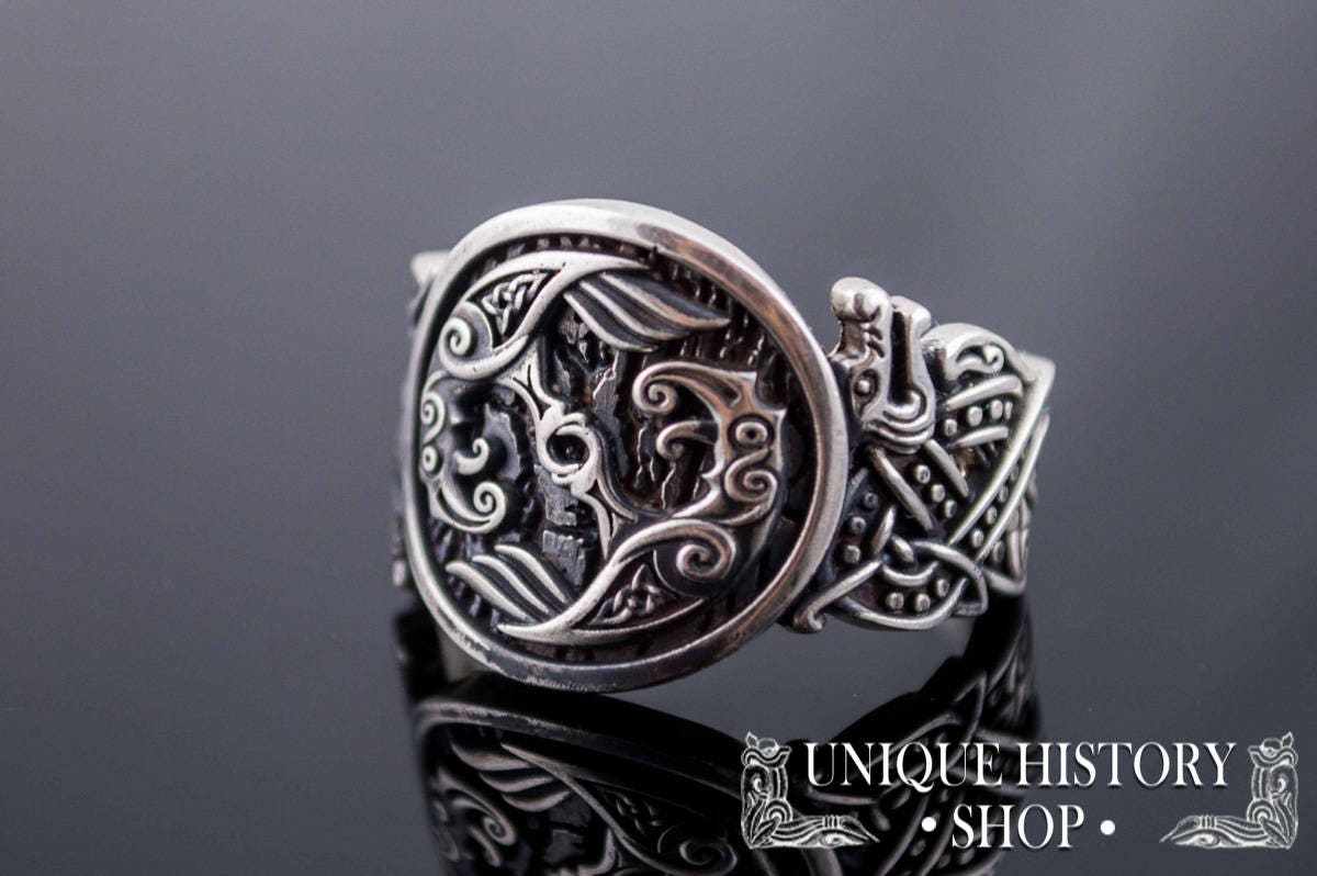Anello in argento con i corvi di Odino, anello con ornamento a forma di lupo, anello con Hugin e Munin, gioielli norreni in argento 925, anello vichin