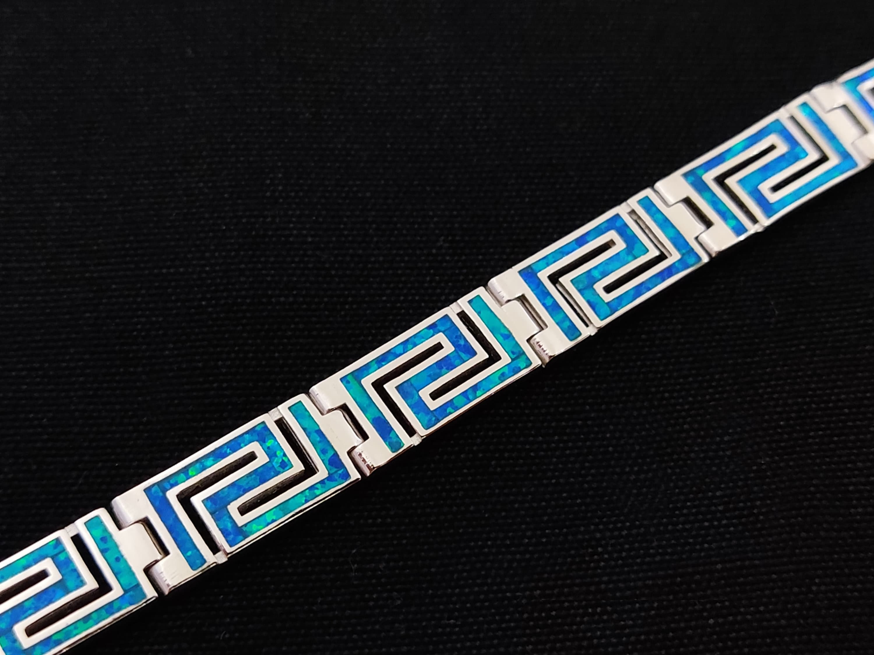 Bracciale greco in argento sterling 925 con pietre di opale blu, bracciale Eternity in opale blu, bracciale in opale blu greco, bijoux greche