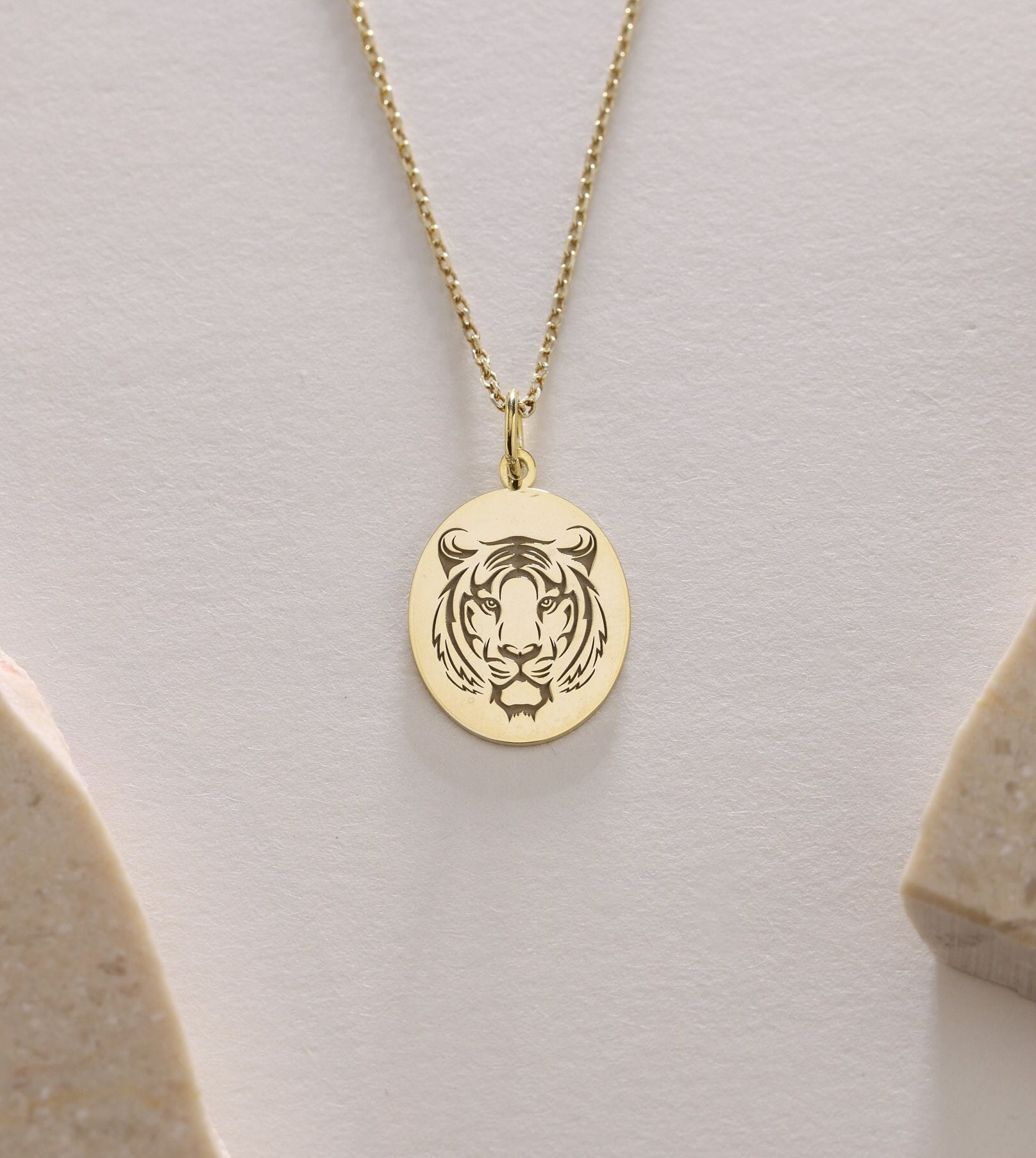 14 Ciondolo tigre d'oro, Collana tigre d'oro, Collana personalizzata testa di tigre, Gioielli animali di fascino, Regalo pendente testa di tigre delic