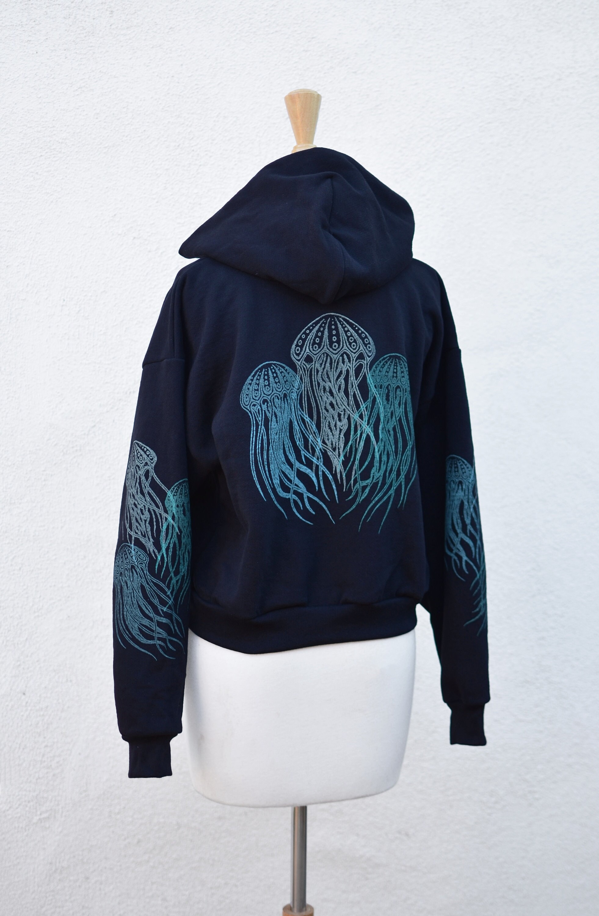 Felpa con cappuccio e zip fosforescente Jellyfish - Felpa con cappuccio nera - Felpa con cappuccio e zip fosforescente - Felpa con cappuccio e zip fos