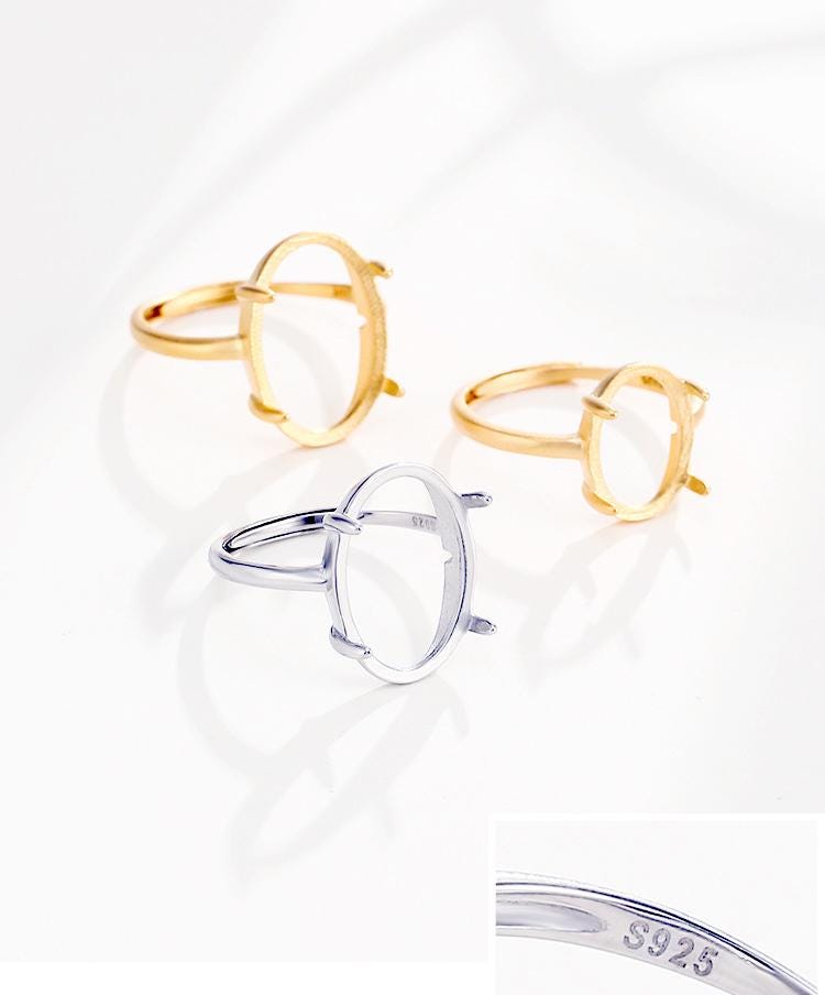 Anelli ovali in argento con griffe, montatura in argento sterling 925, per pietre preziose 6 x 7 mm 6 x 8 mm 7 x 9 mm 8 x 10 mm 9 x 11 mm 9 x 13 mm 10