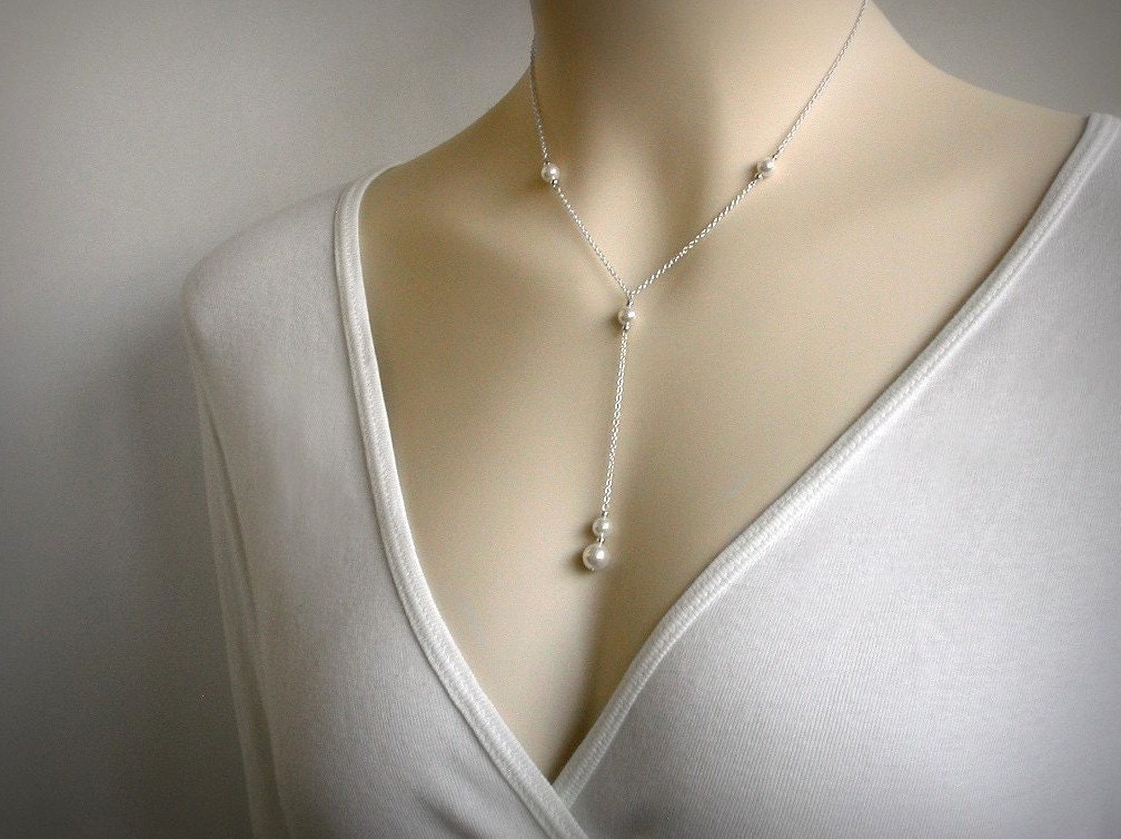 Collana a Y, Collana di perle, Collana di perle a Y, Collana a laccio, Ciondolo di perle, Collana di perle d'argento, Collana d'argento, Y, Ciondolo,