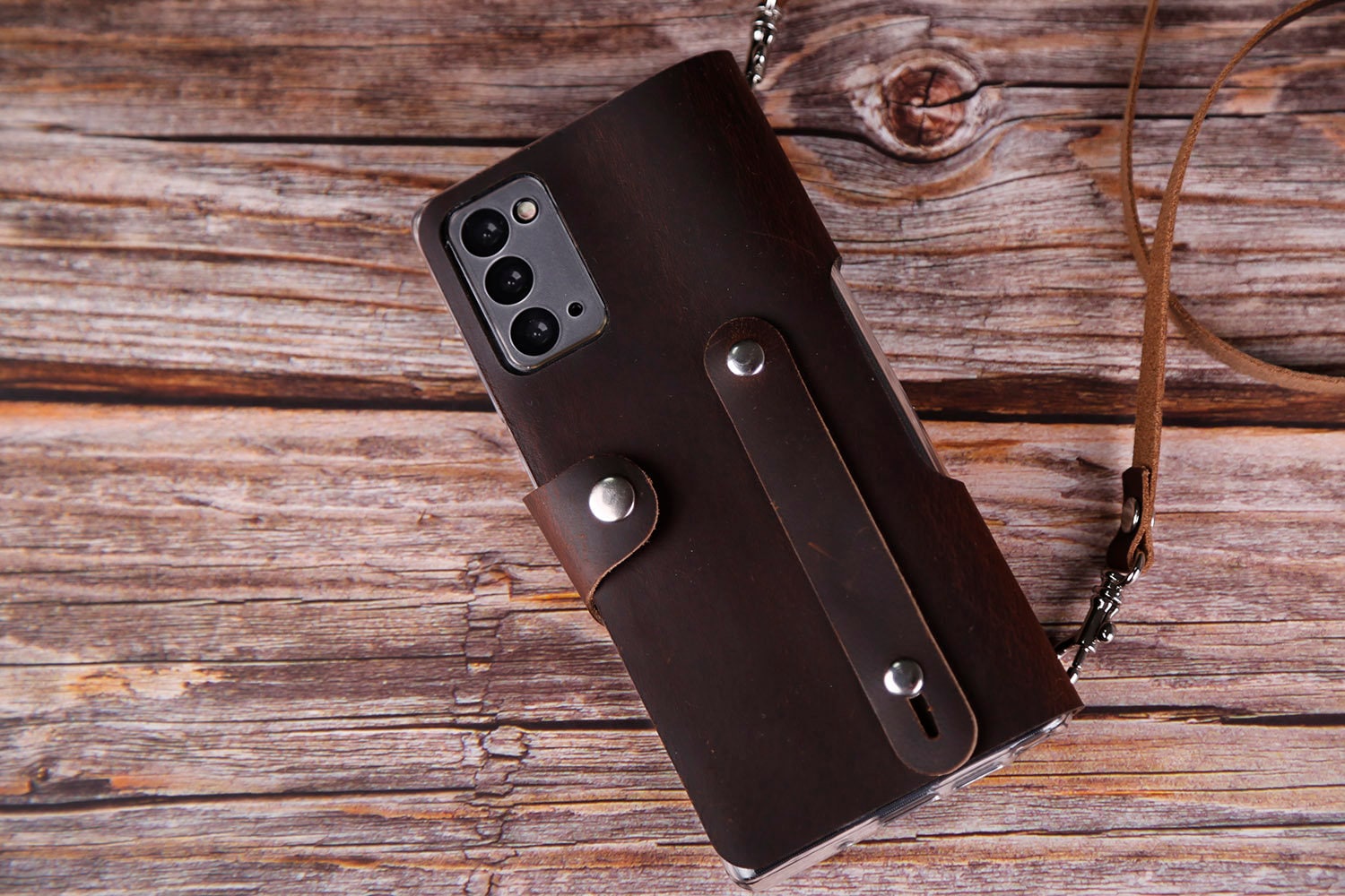 Tracolla per Samsung Galaxy Z Fold7 Z Fold6 Z Fold5 custodia a portafoglio in pelle con monogramma cucito a mano e ricarica wireless 4CFSZ01