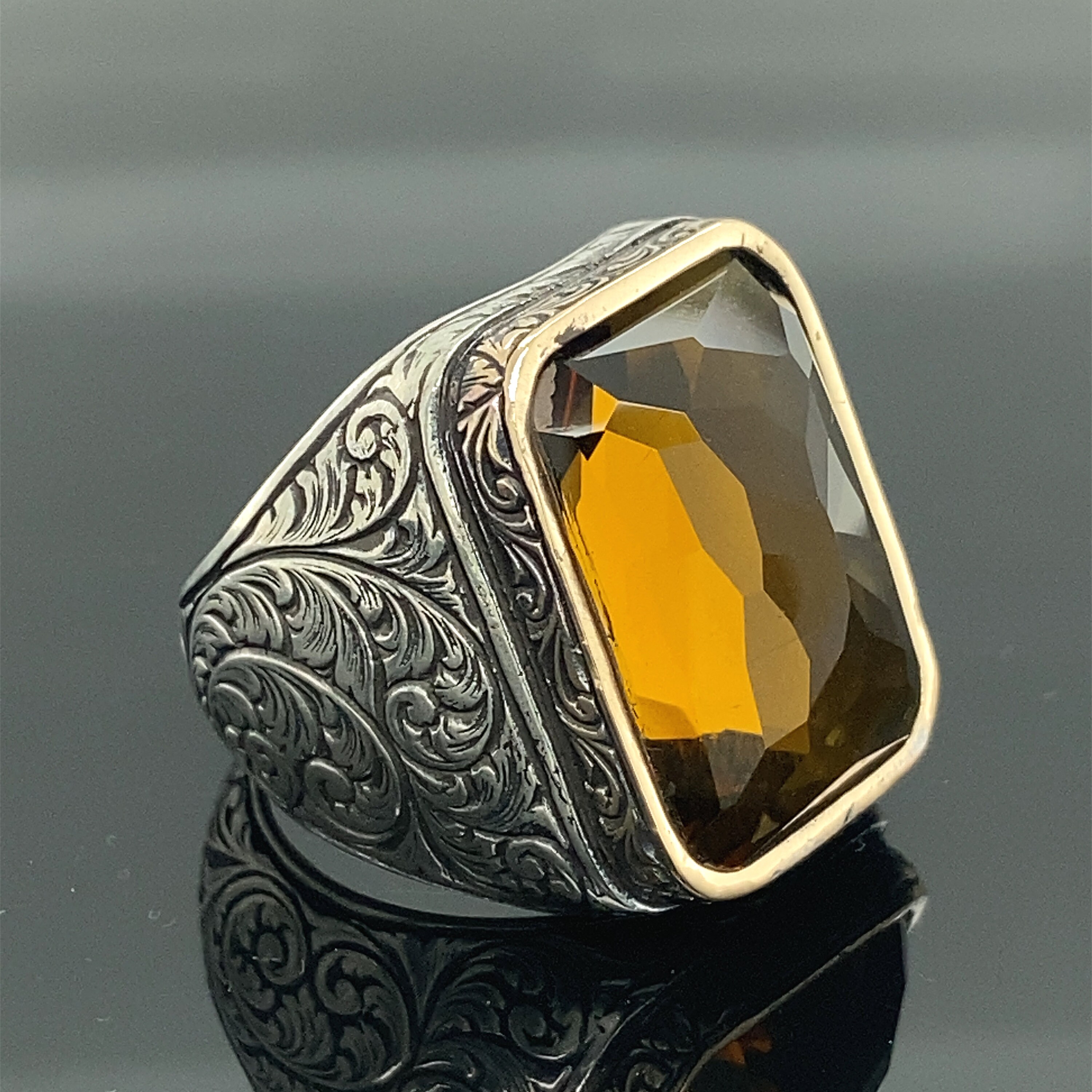 Anello in pietra citrino, Anello in argento sterling da uomo, Anello in turco fatto a mano, Anello in pietra preziosa grezza, Anello in argento sterli