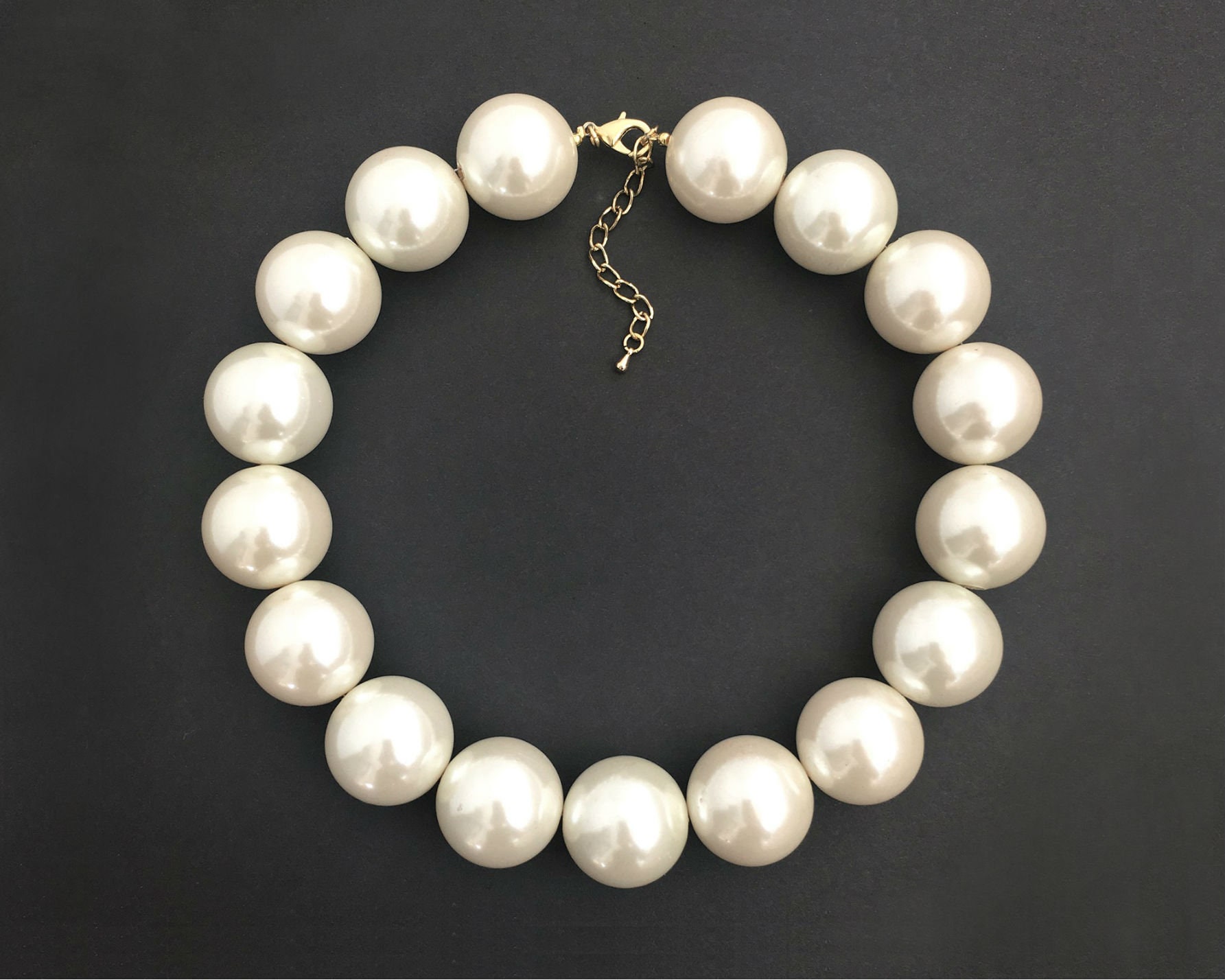 Collana di perle grandi, collana di perle grosse, collane audaci, collana importante, collana da sposa, collana da sposa 25 mm perla sintetica 2-4/7 4
