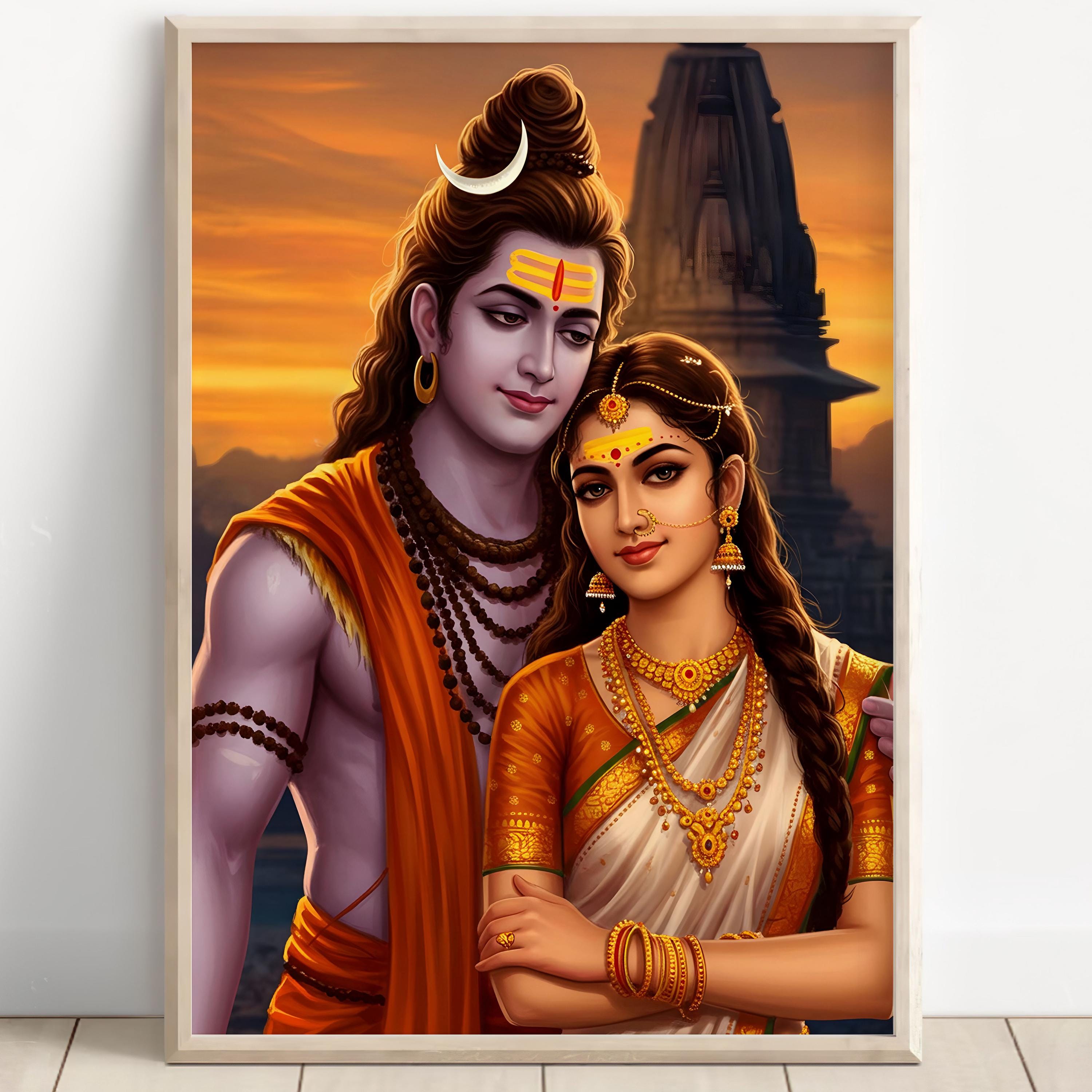 Shiva e Parvati, Dio Shiva, Parvati, Dio indù Shiv Parvati, Arte di Shiv, Dio indiano, Arte murale di Shiva, Dipinto di Shiv, Stampa di poster, Tela