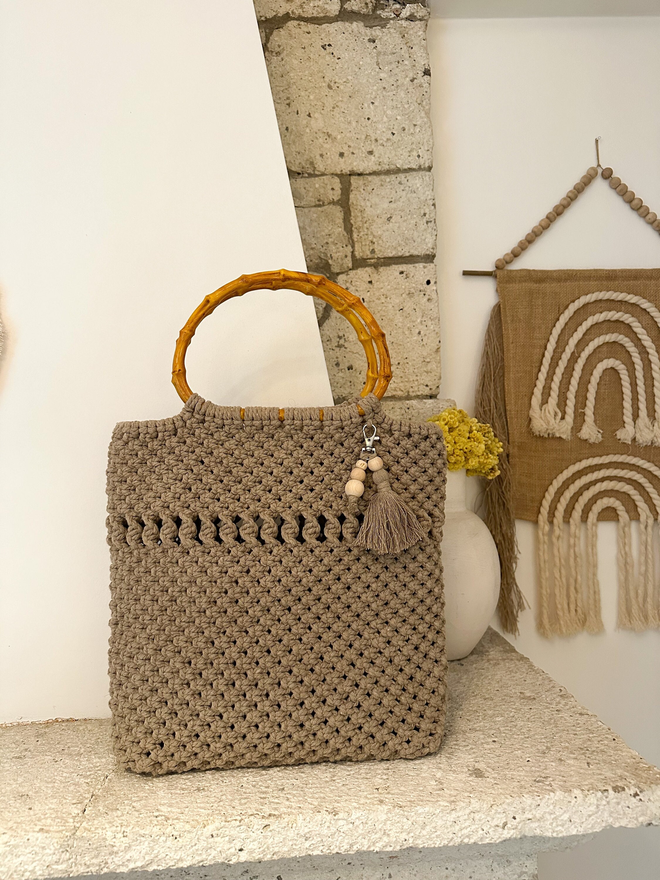Borsa a mano in macramè fatta a mano, borsa a tracolla da donna all'uncinetto, borsa a tracolla tote, borsa lavorata a mano, borsa in macramè, borsa b