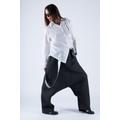 Pantaloni harem in lino, pantaloni lunghi larghi, pantaloni larghi con cavallo basso, pantaloni lunghi casual urbani con bretelle JOANNA - PA0732LE