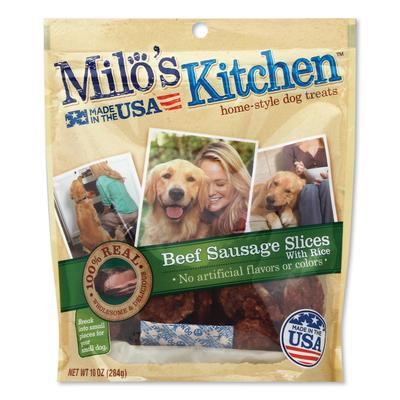 Milo's Kitchen Homestyle Dog Treats, Beef Sausage Slices with Rice, 10 oz Pouch, 5 Pouches/Carton (SMU52775CS)